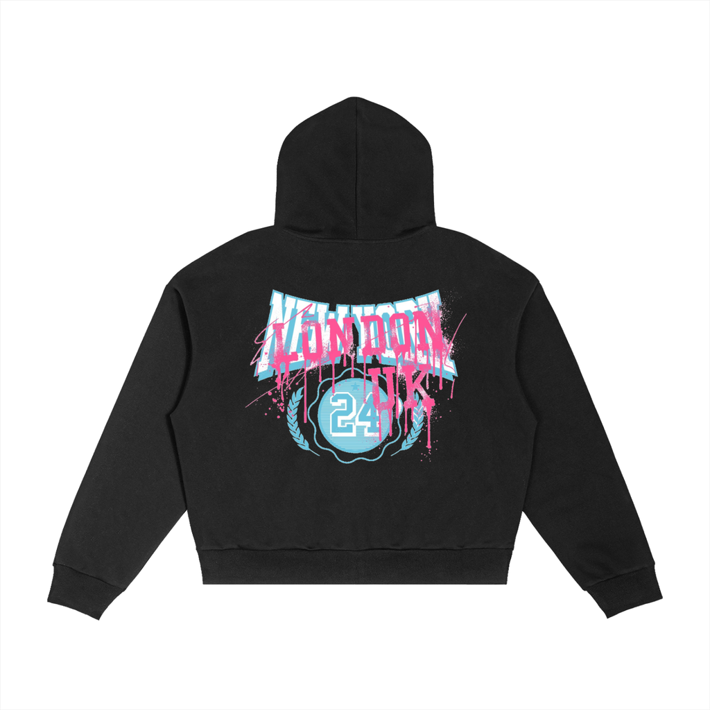 Contrast Plaid Boxy Zip Hoodie