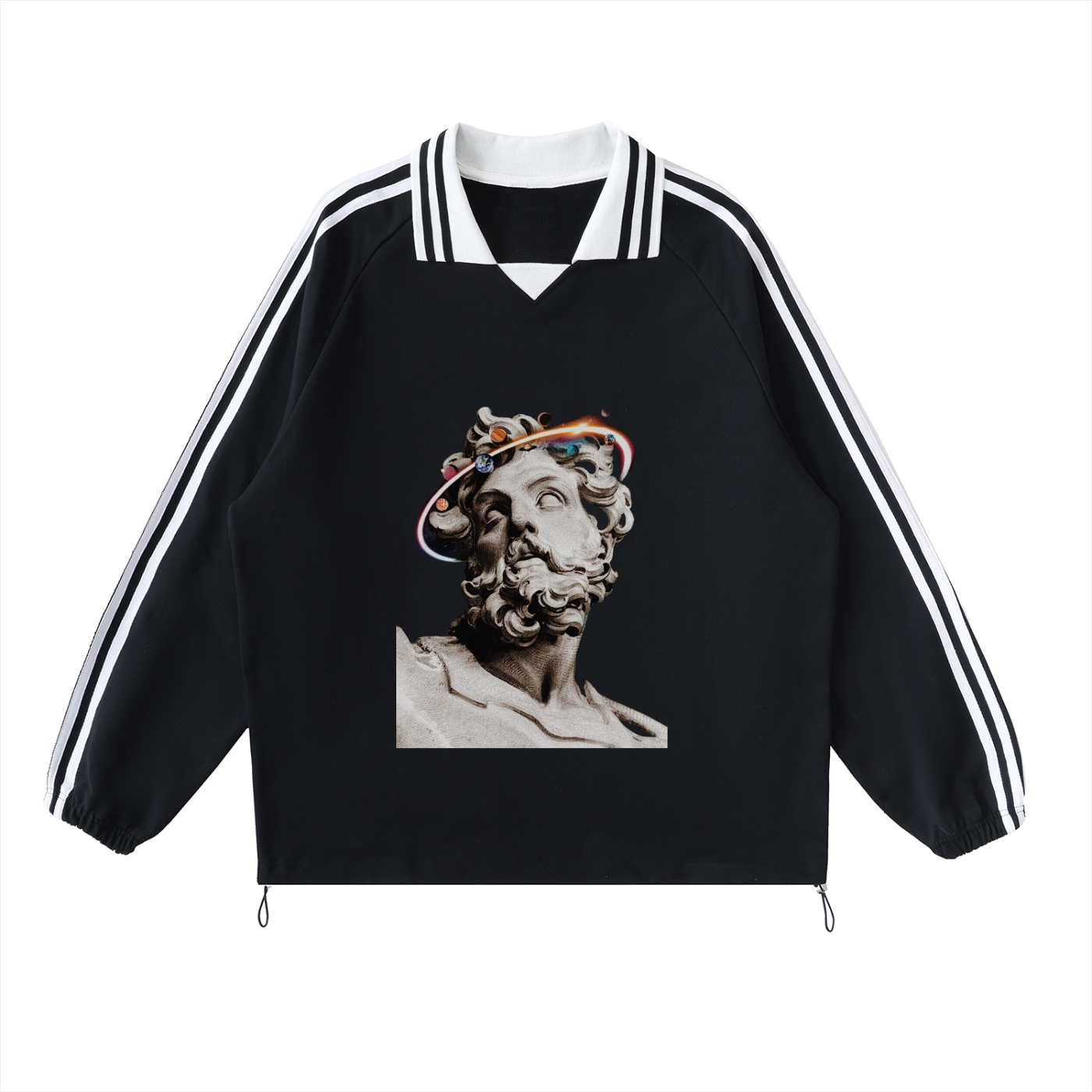 Contrast Striped Lapel Collar Sweatshirt