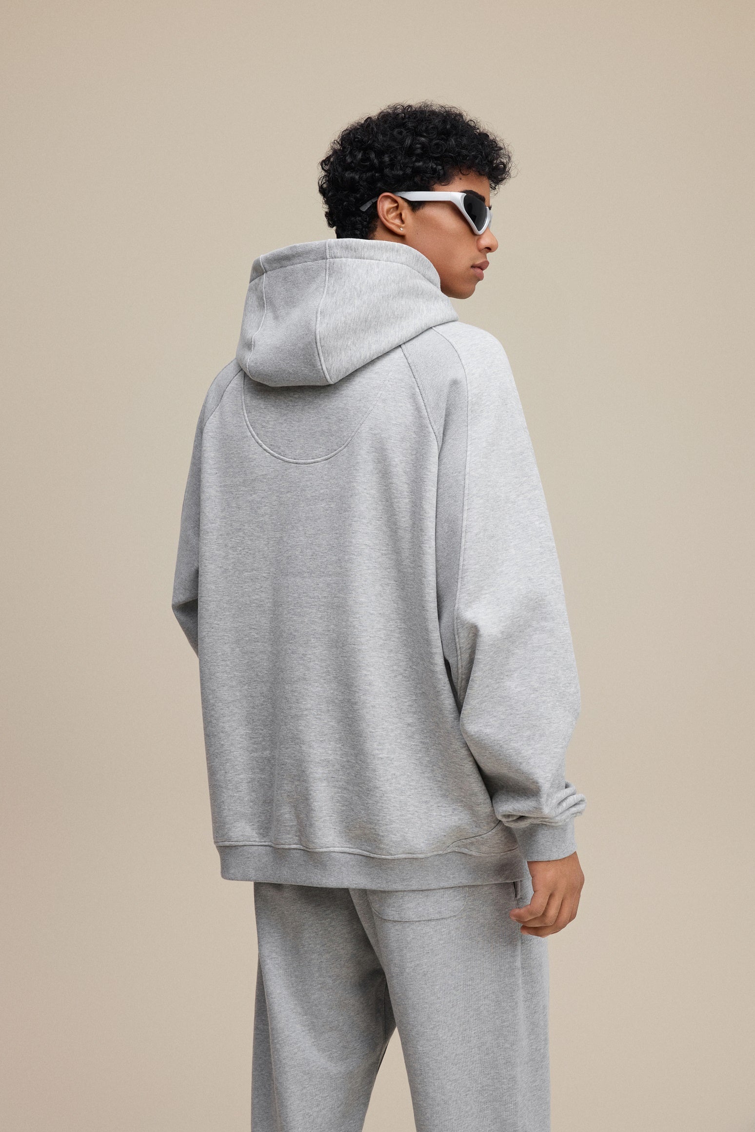 340GSM Men’s Trendy Fleece Structured Panel Hoodie Heathered Grey