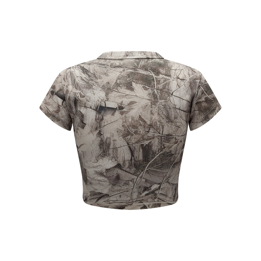 315GSM Women’s Figure-Flattering Straight Shoulder Camouflage T-shirt Branch Camouflage