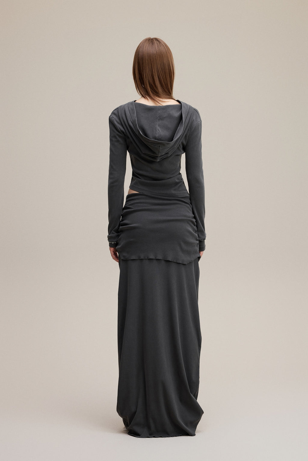 275GSM Women’s Slim-Fit Pigment-Wash Long-Sleeve Dark gray