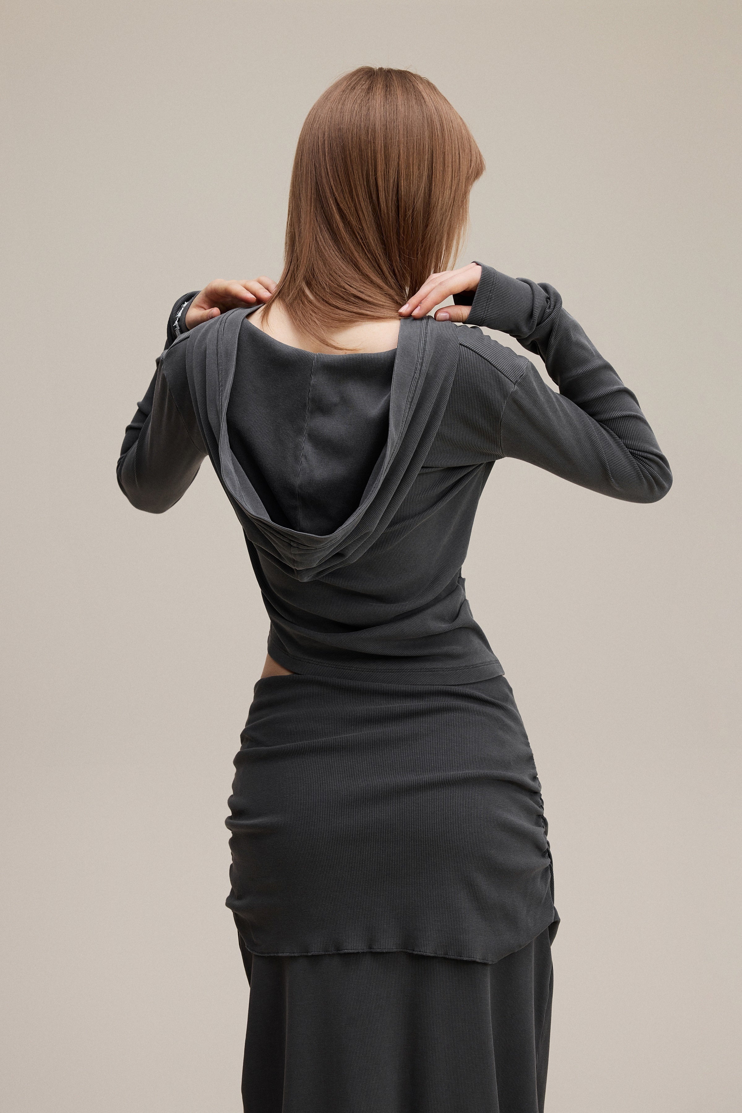 275GSM Women’s Slim-Fit Pigment-Wash Long-Sleeve Dark gray