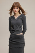 275GSM Women’s Slim-Fit Pigment-Wash Long-Sleeve Dark gray