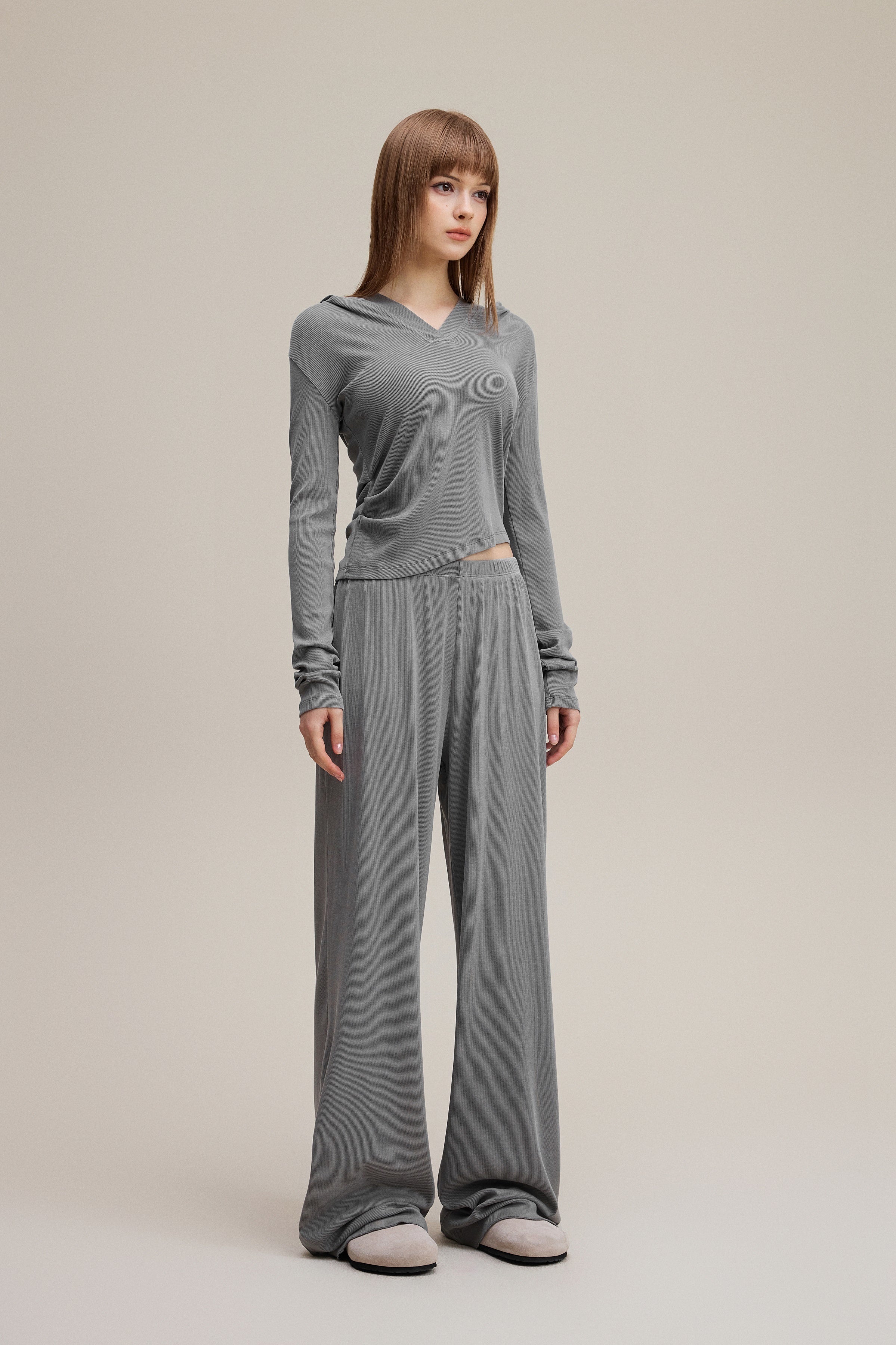 275GSM Women’s Slim-Fit Pigment-Wash Long-Sleeve Medium gray