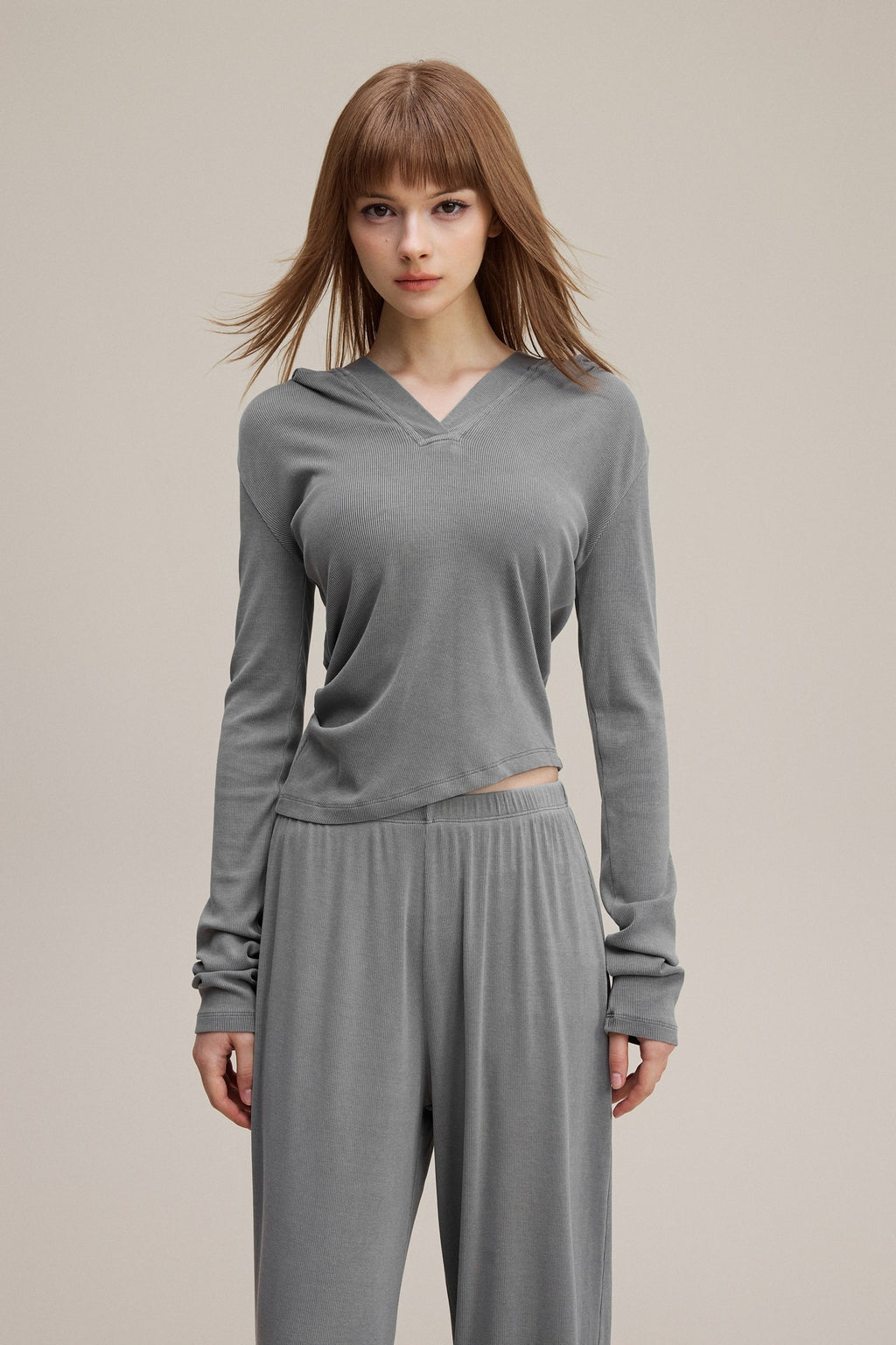 275GSM Women’s Slim-Fit Pigment-Wash Long-Sleeve Medium gray