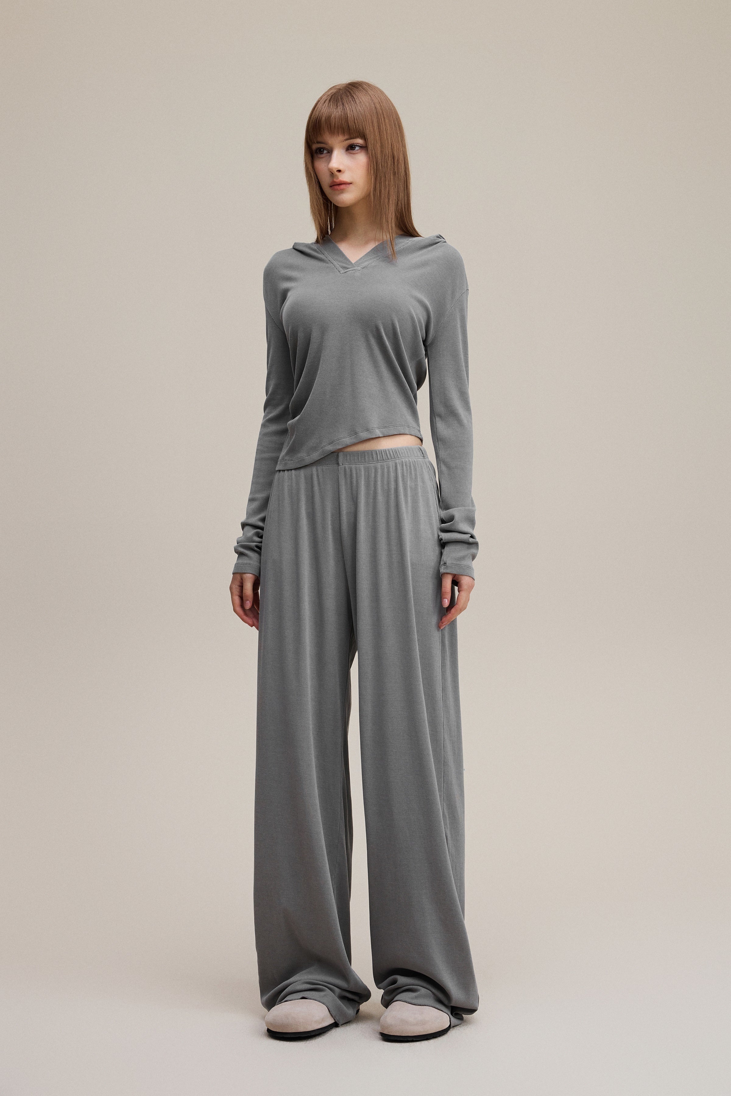 275GSM Women’s Slim-Fit Pigment-Wash Long-Sleeve Medium gray