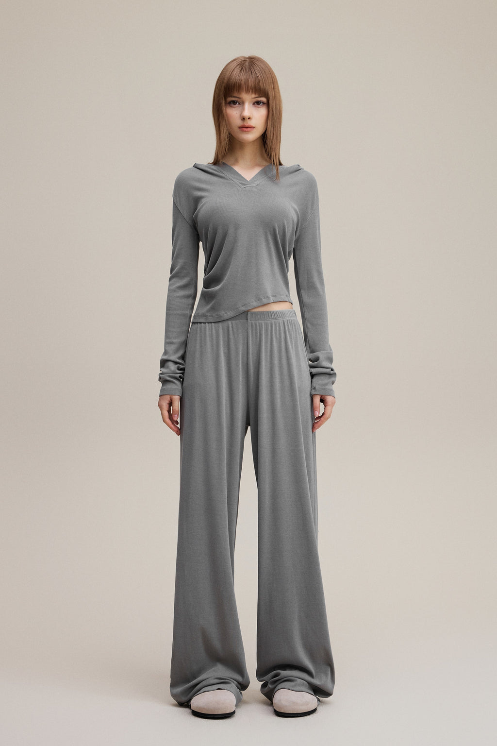 275GSM Women’s Slim-Fit Pigment-Wash Long-Sleeve Medium gray