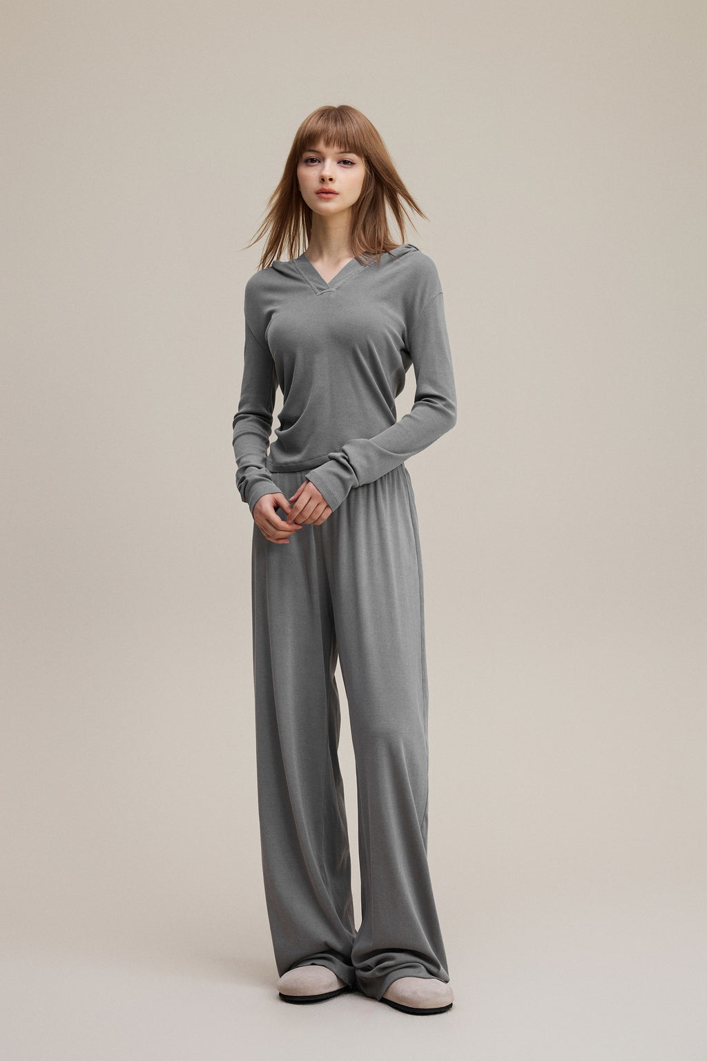 275GSM Women’s Slim-Fit Pigment-Wash Long-Sleeve Medium gray
