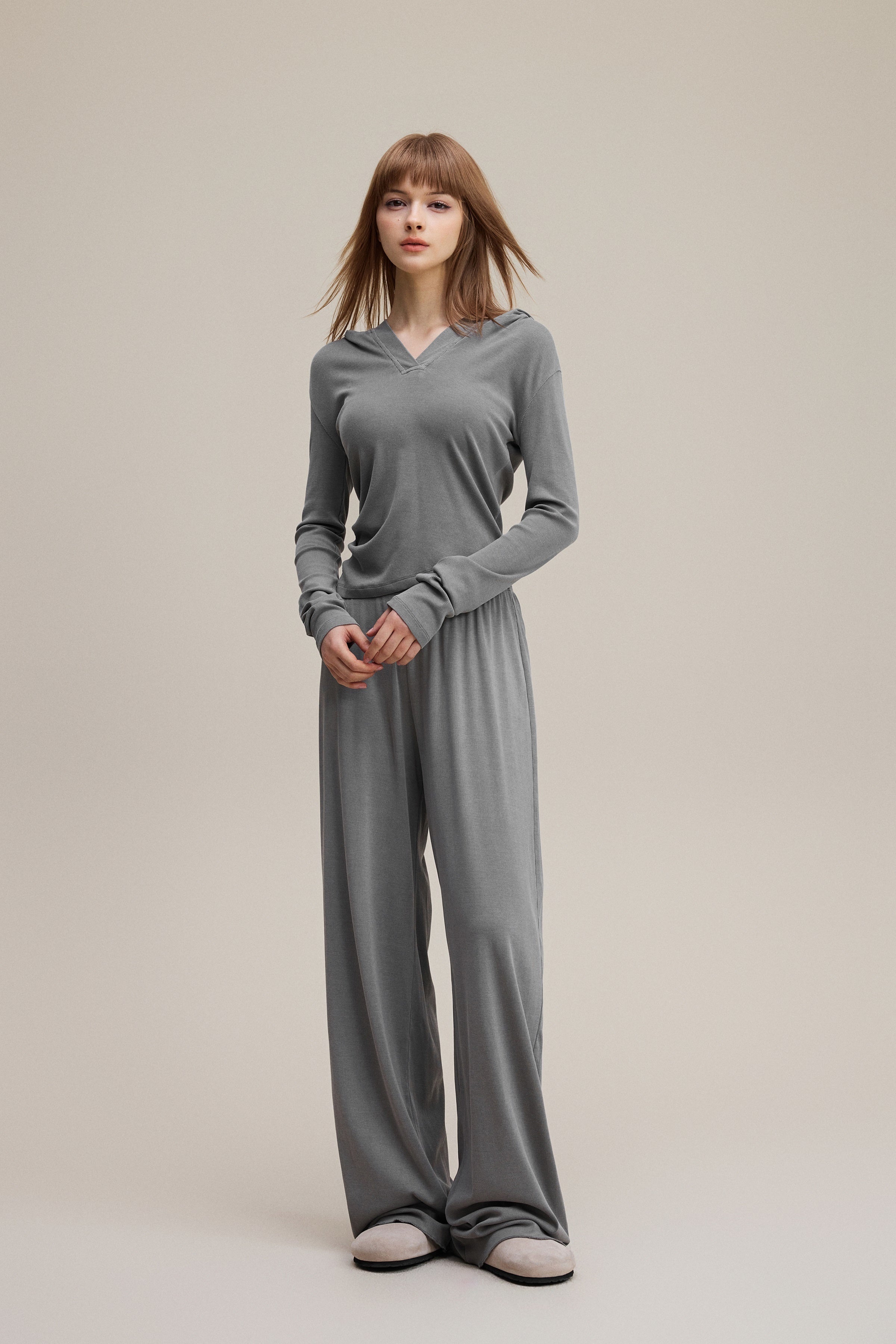 275GSM Women’s Slim-Fit Pigment-Wash Long-Sleeve Medium gray