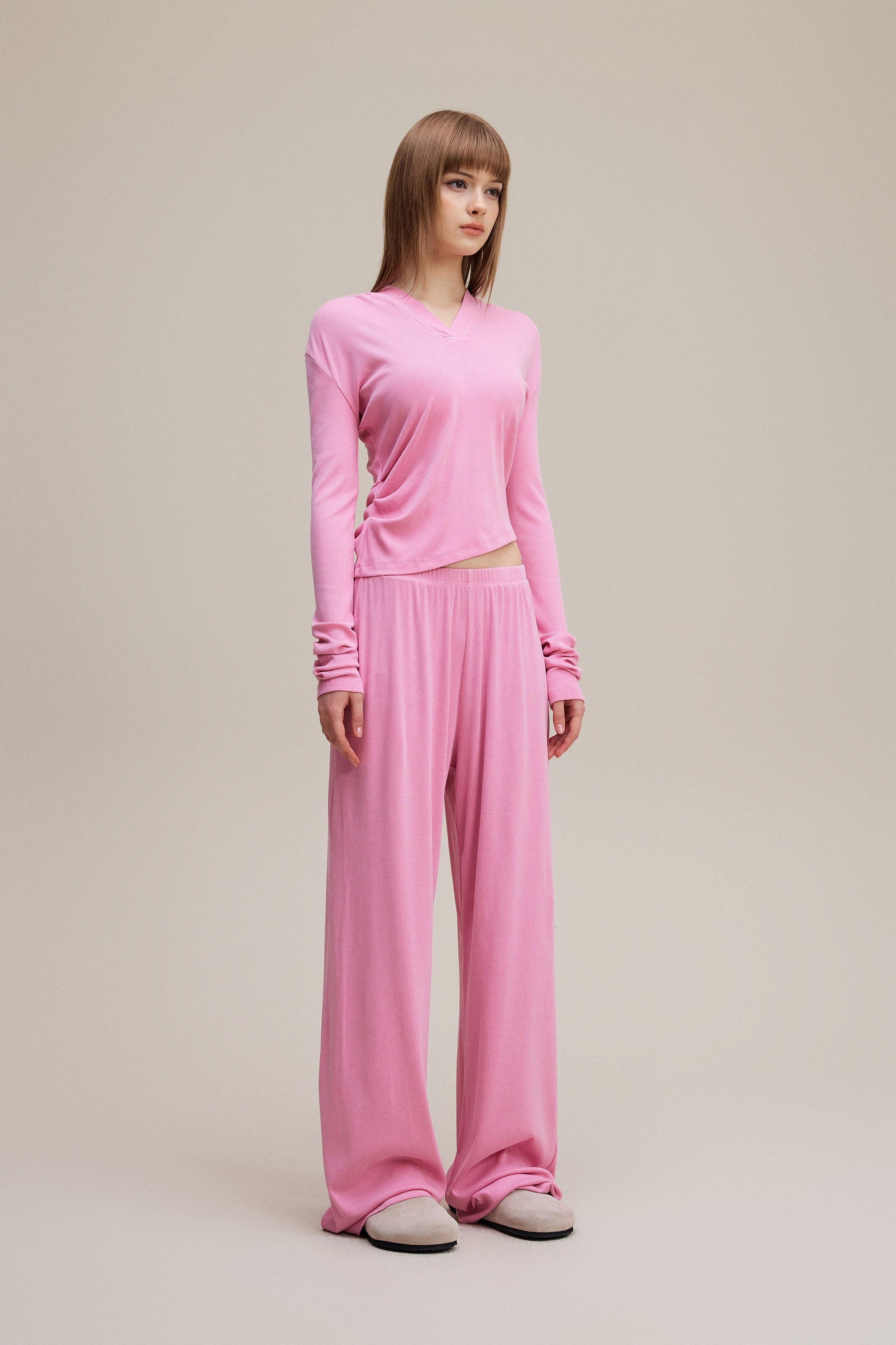 275GSM Women’s Slim-Fit Pigment-Wash Long-Sleeve Rose pink