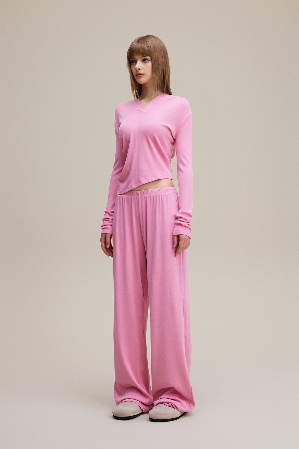 275GSM Women’s Slim-Fit Pigment-Wash Long-Sleeve Rose pink