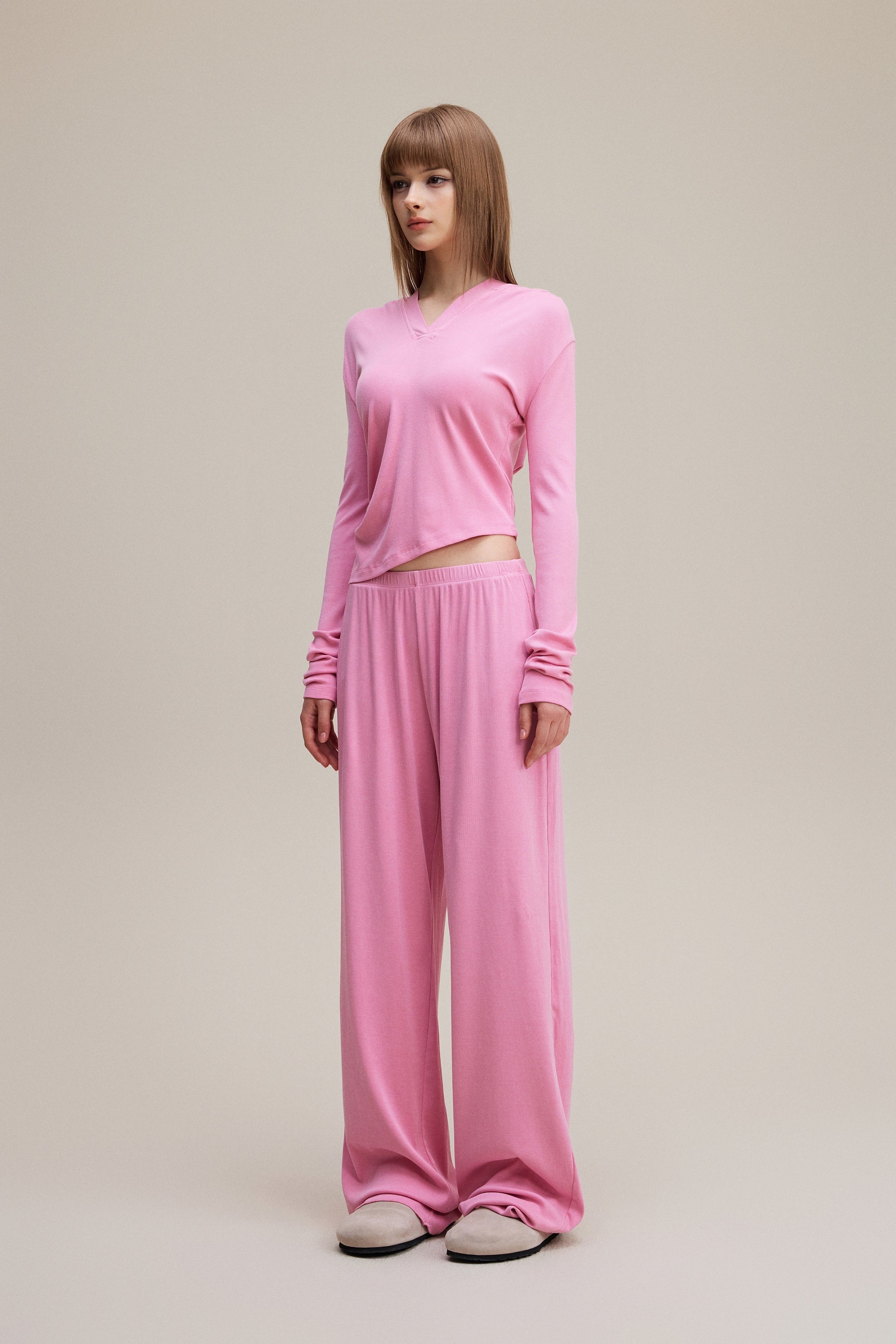 275GSM Women’s Slim-Fit Pigment-Wash Long-Sleeve Rose pink