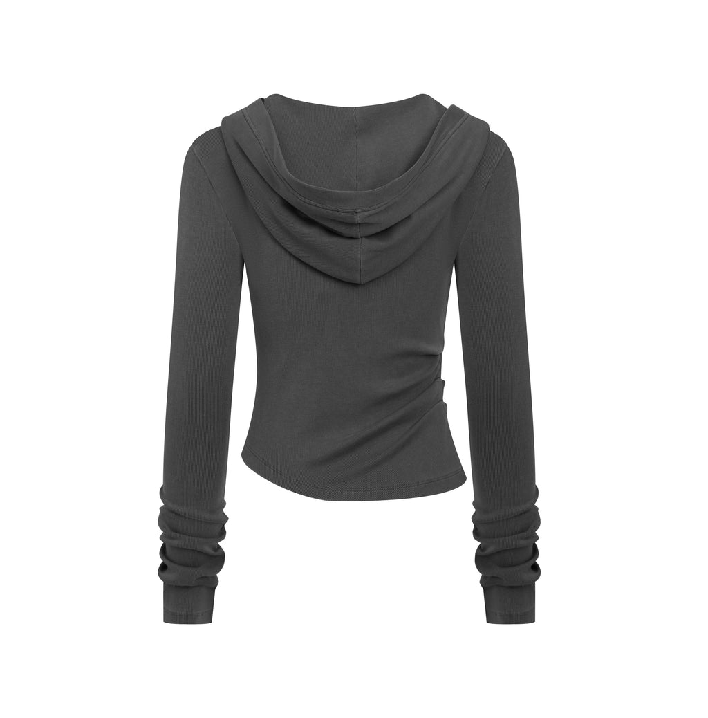 275GSM Women’s Slim-Fit Pigment-Wash Long-Sleeve Dark gray