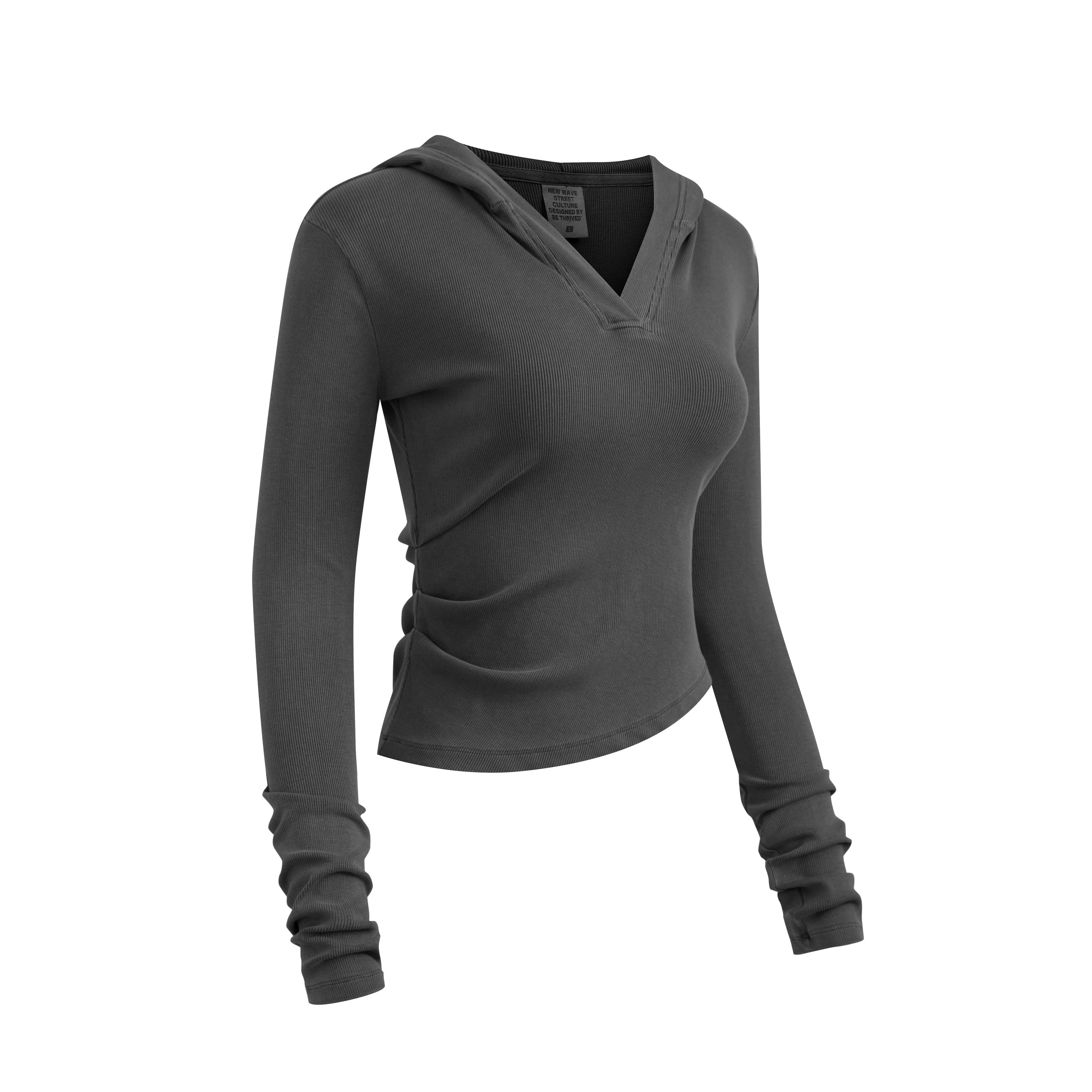 275GSM Women’s Slim-Fit Pigment-Wash Long-Sleeve Dark gray