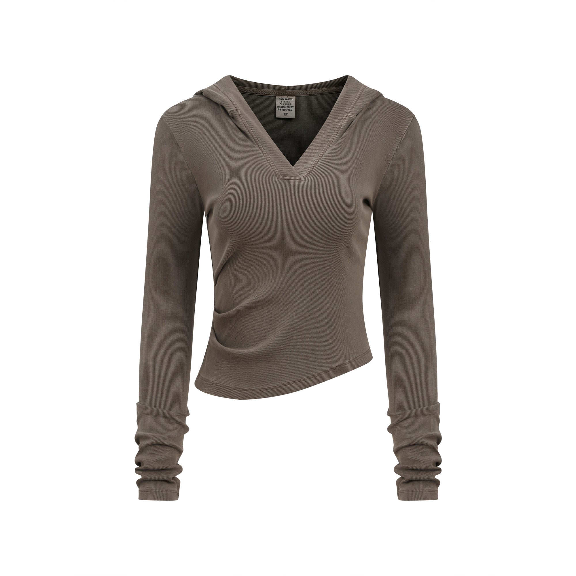 275GSM Women’s Slim-Fit Pigment-Wash Long-Sleeve Coffee