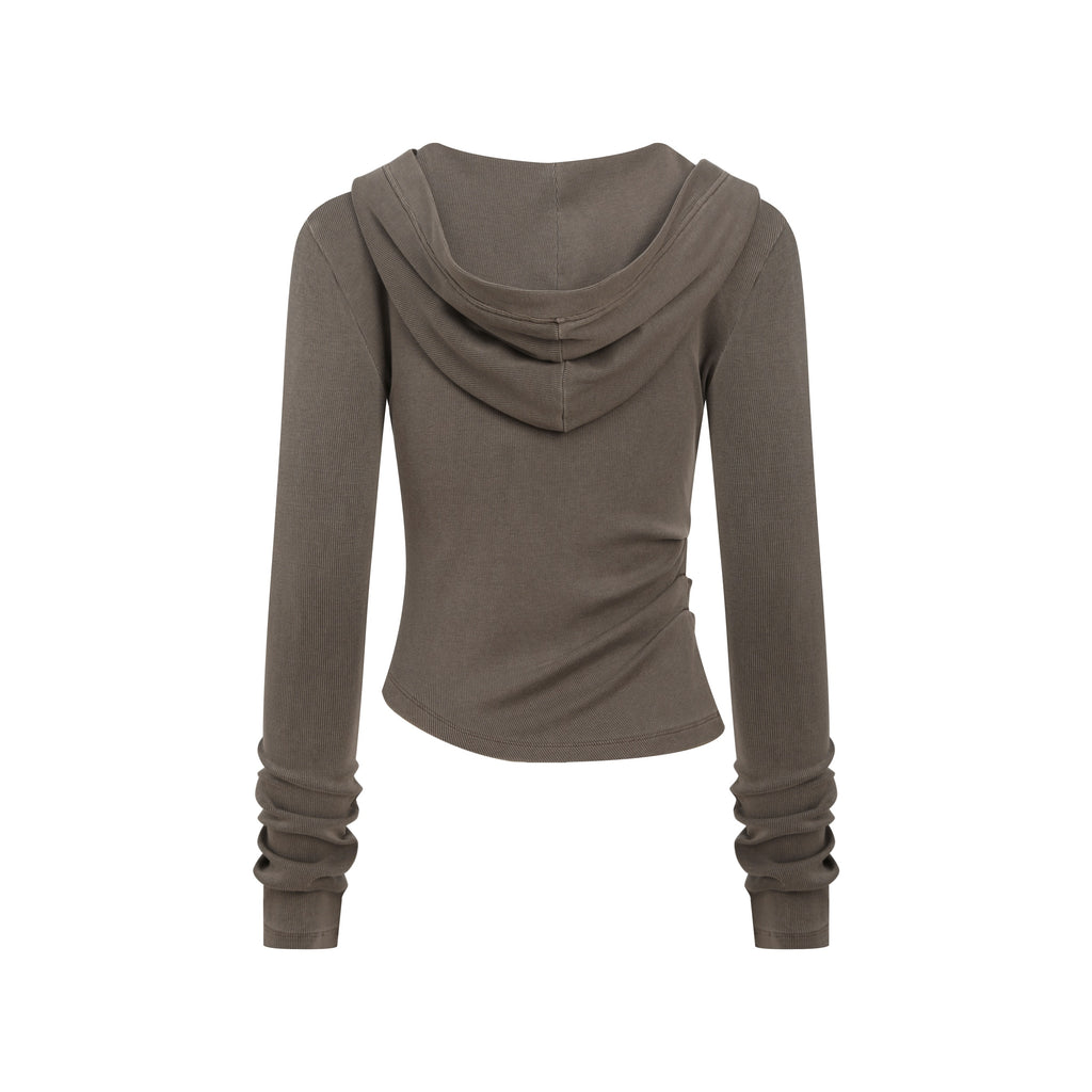 275GSM Women’s Slim-Fit Pigment-Wash Long-Sleeve Coffee