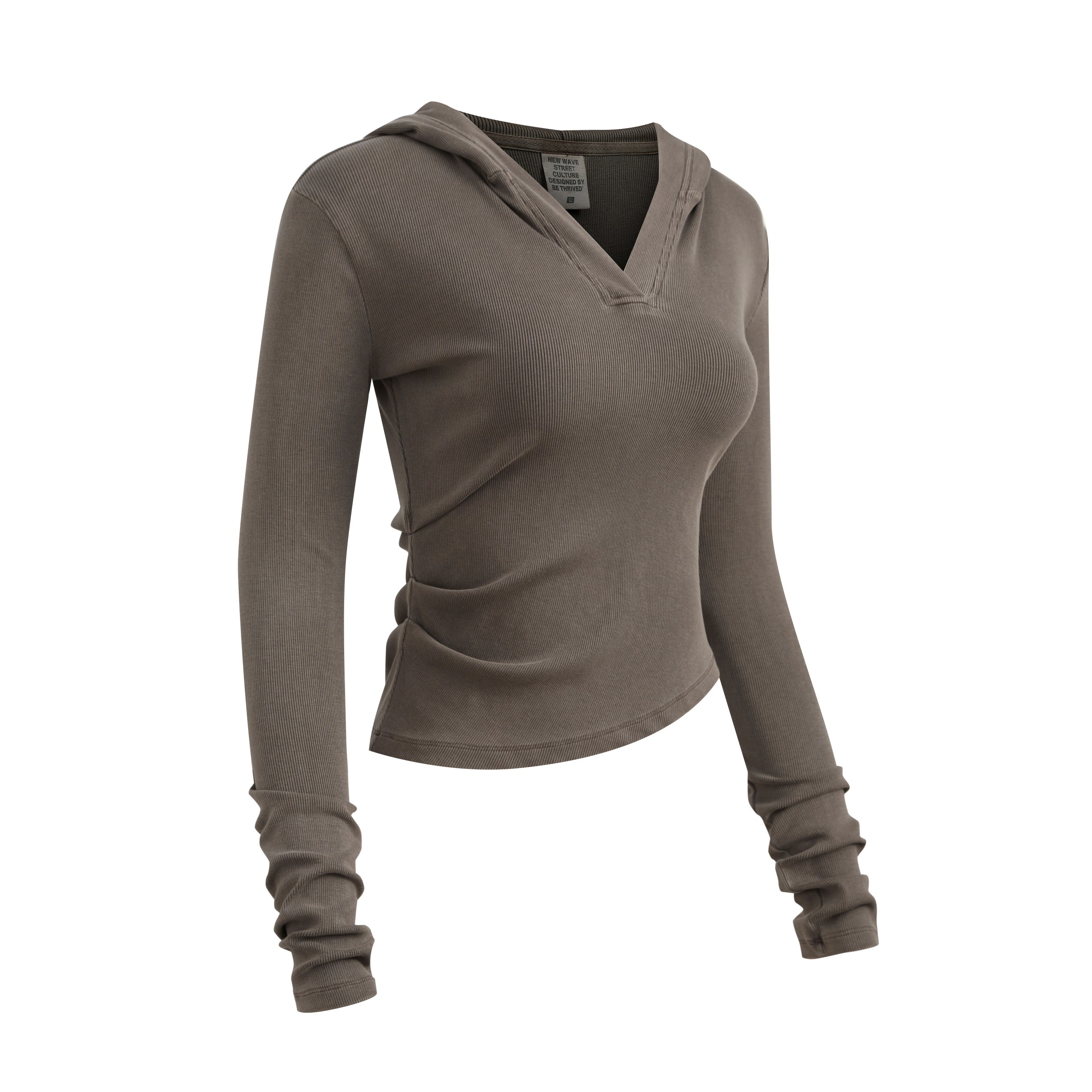 275GSM Women’s Slim-Fit Pigment-Wash Long-Sleeve Coffee