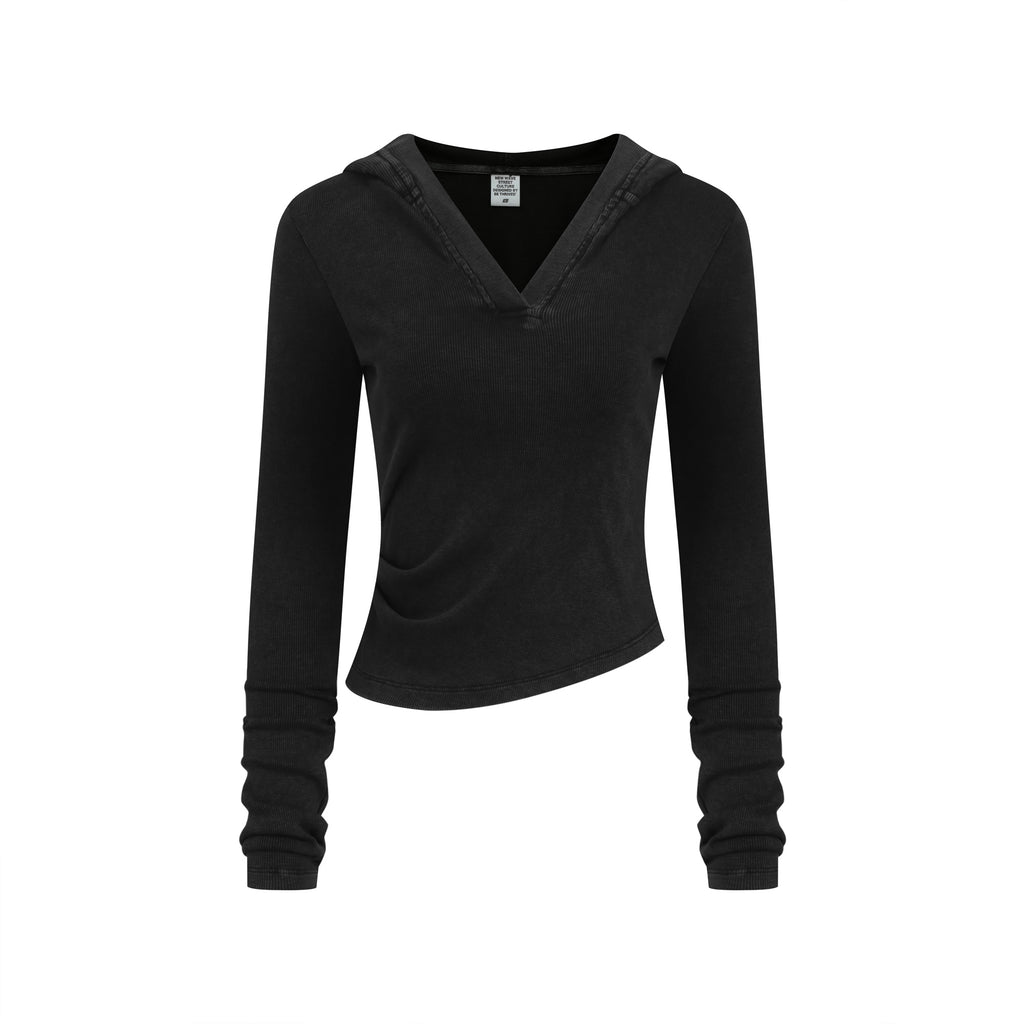275GSM Women’s Slim-Fit Pigment-Wash Long-Sleeve Snow wash