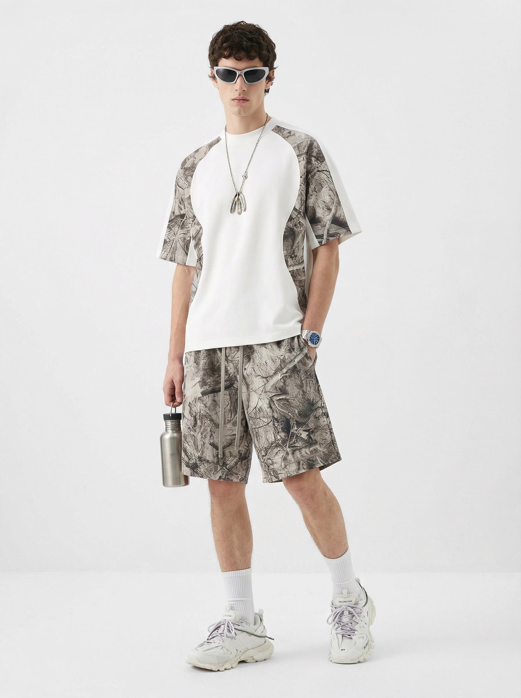 240GSM Men’s Camouflage Structured Panelled T-shirt White