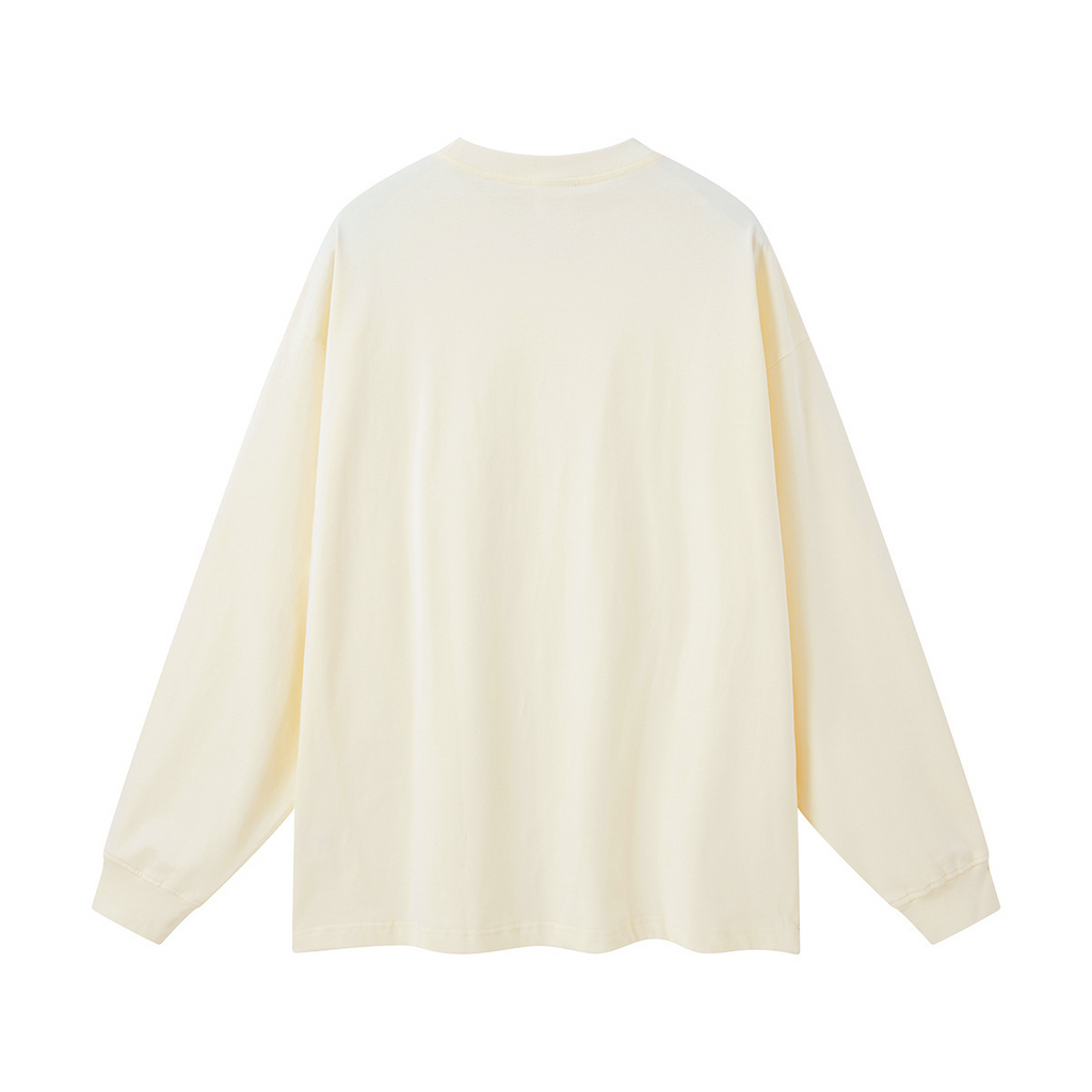 305GSM Unisex Premium Heavyweight Double-Yarn Plain Fabric Earth-Tone Basic Layering Long sleeve Milk Tea White