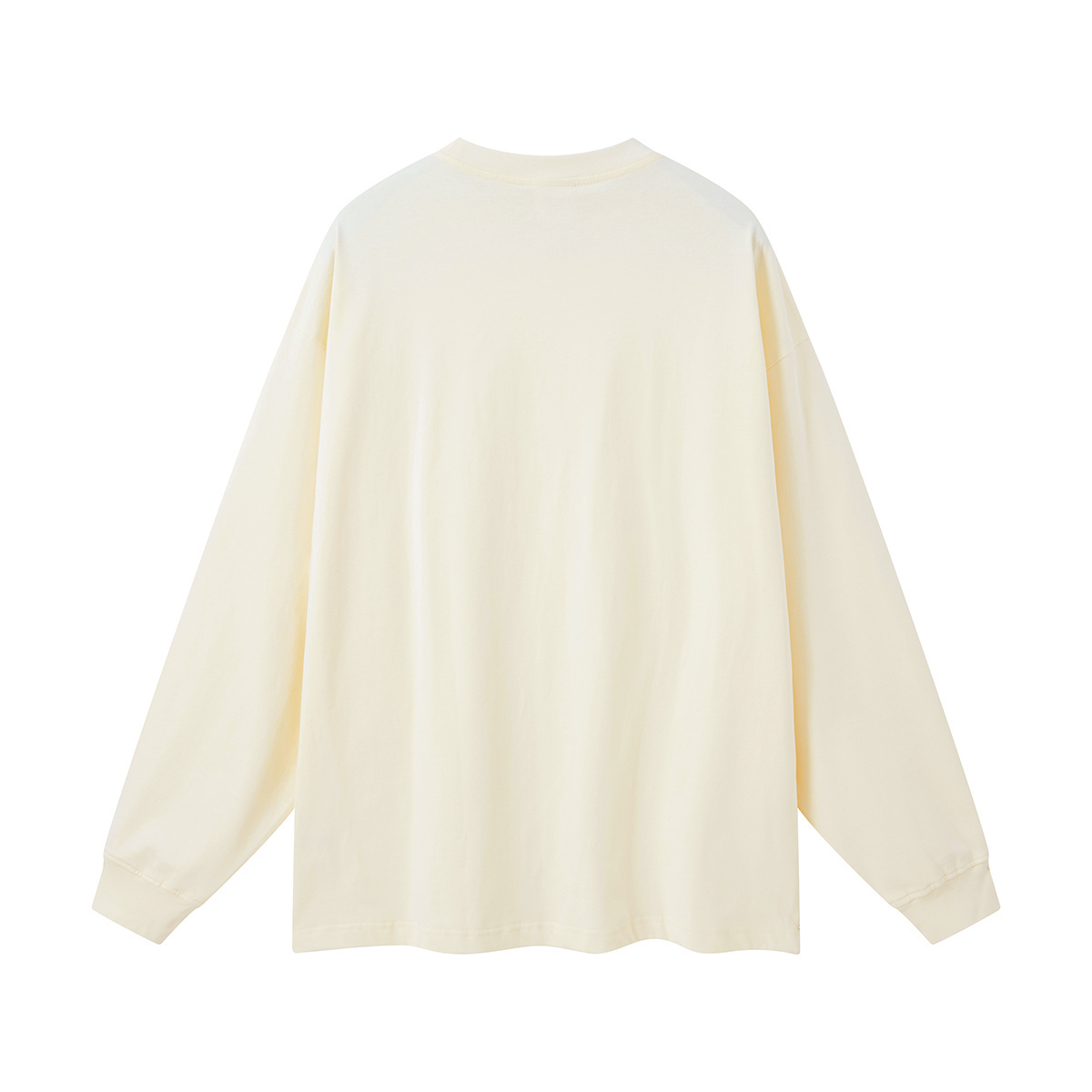 305GSM Unisex Premium Heavyweight Double-Yarn Plain Fabric Earth-Tone Basic Layering Long sleeve Milk Tea White