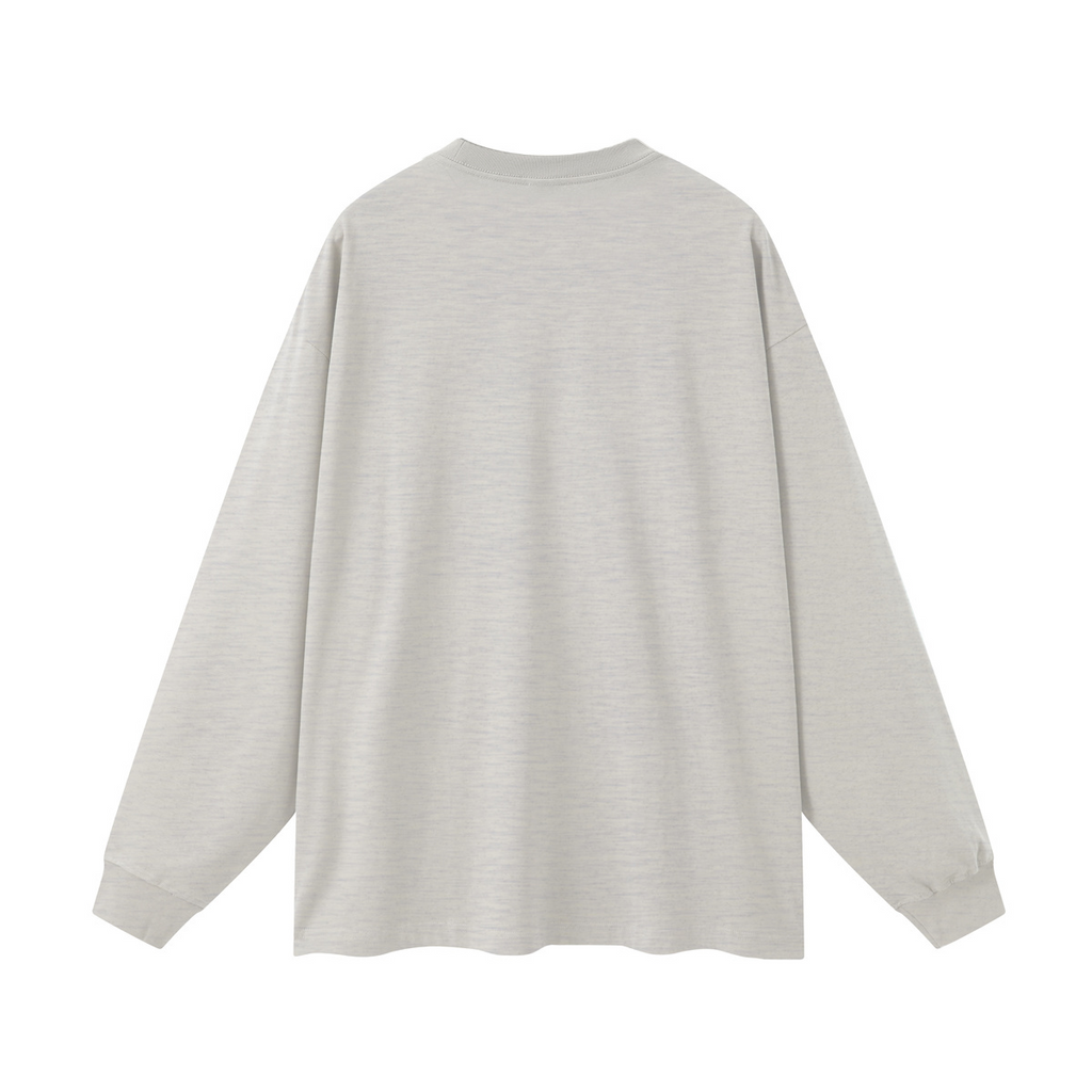 305GSM Unisex Premium Heavyweight Double-Yarn Plain Fabric Earth-Tone Basic Layering Long sleeve Oatmeal Grey