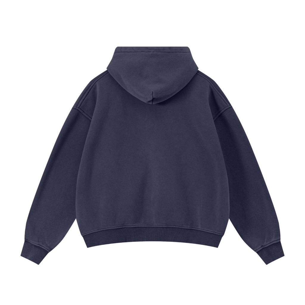 400GSM Unisex Vintage-Wash Boxy-Fit Zip-Up Hoodie Vintage Royal Blue