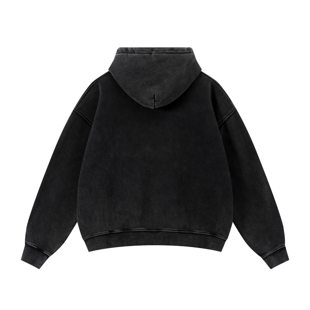 400GSM Unisex Vintage-Wash Boxy-Fit Zip-Up Hoodie Vintage Black