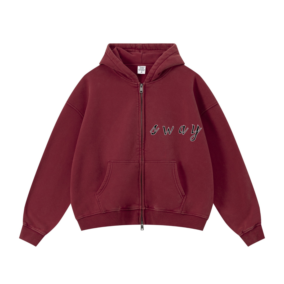 400GSM Unisex Vintage-Wash Boxy-Fit Zip-Up Hoodie Vintage Red