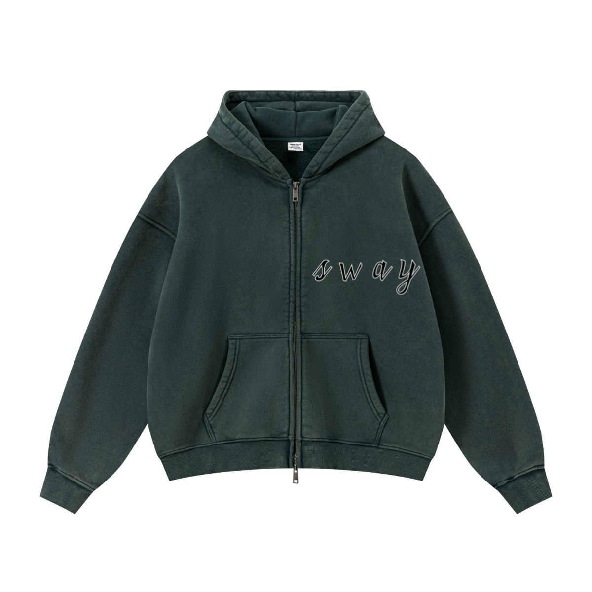 400GSM Unisex Vintage-Wash Boxy-Fit Zip-Up Hoodie Vintage Moss Green