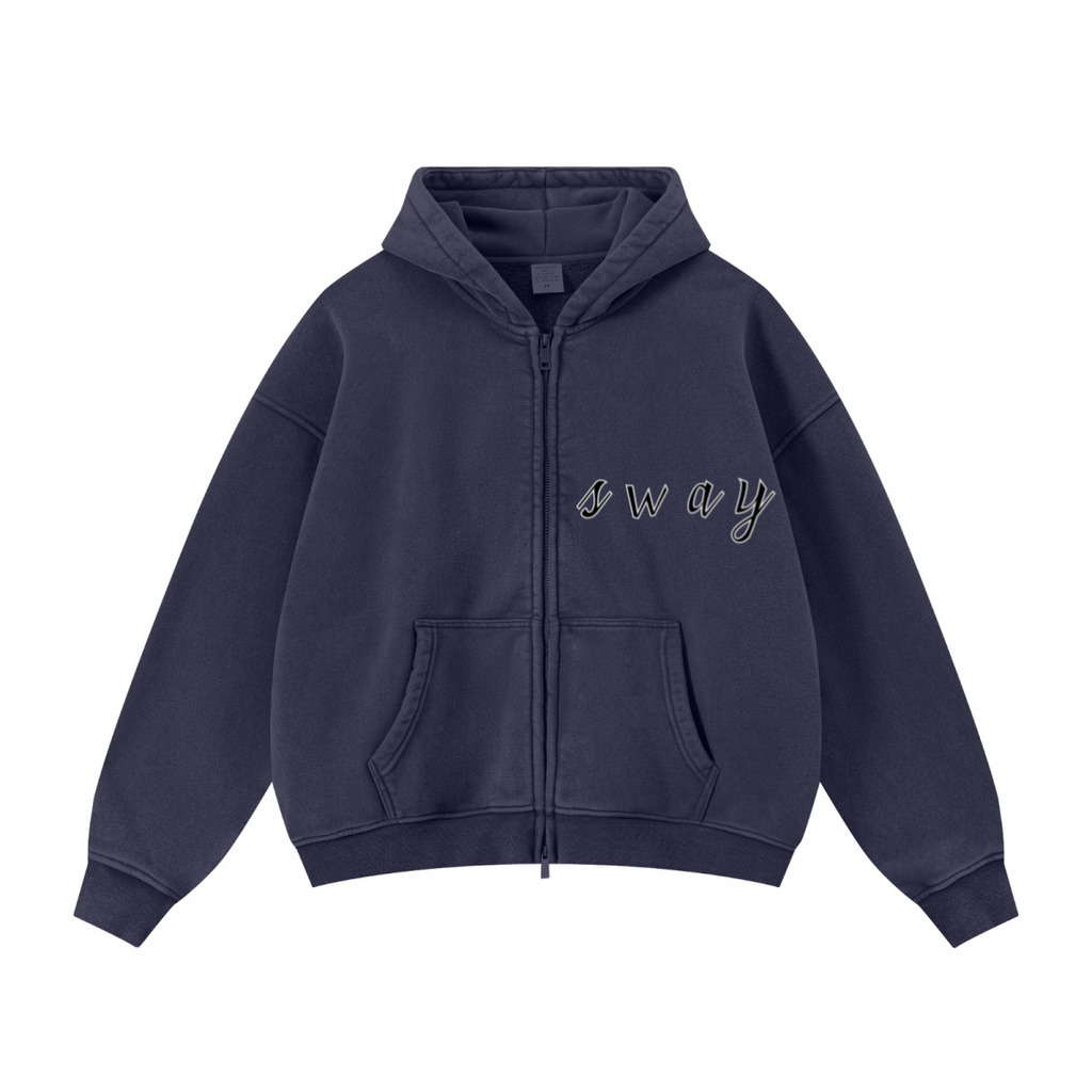 400GSM Unisex Vintage-Wash Boxy-Fit Zip-Up Hoodie Vintage Royal Blue