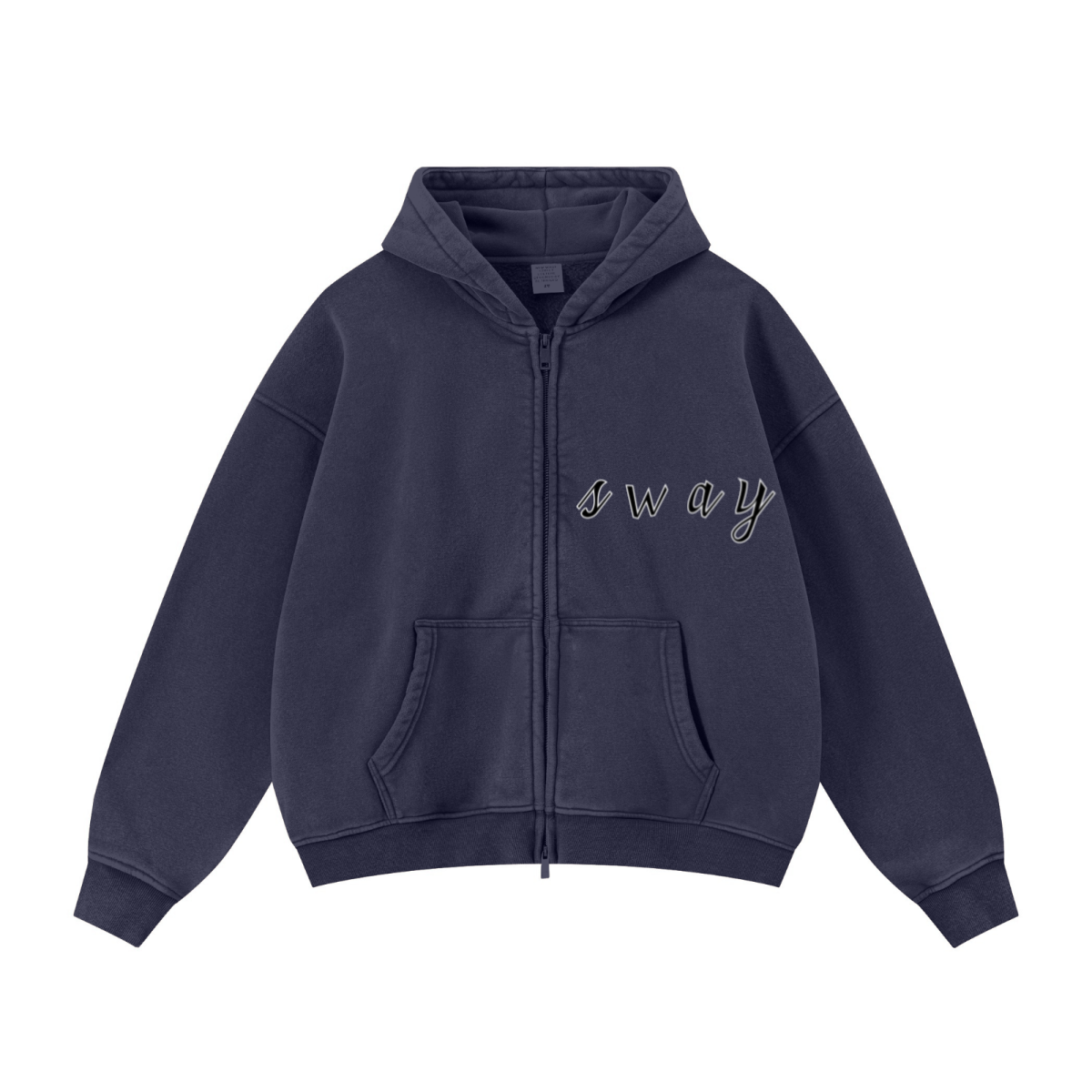 400GSM Unisex Vintage-Wash Boxy-Fit Zip-Up Hoodie Vintage Royal Blue