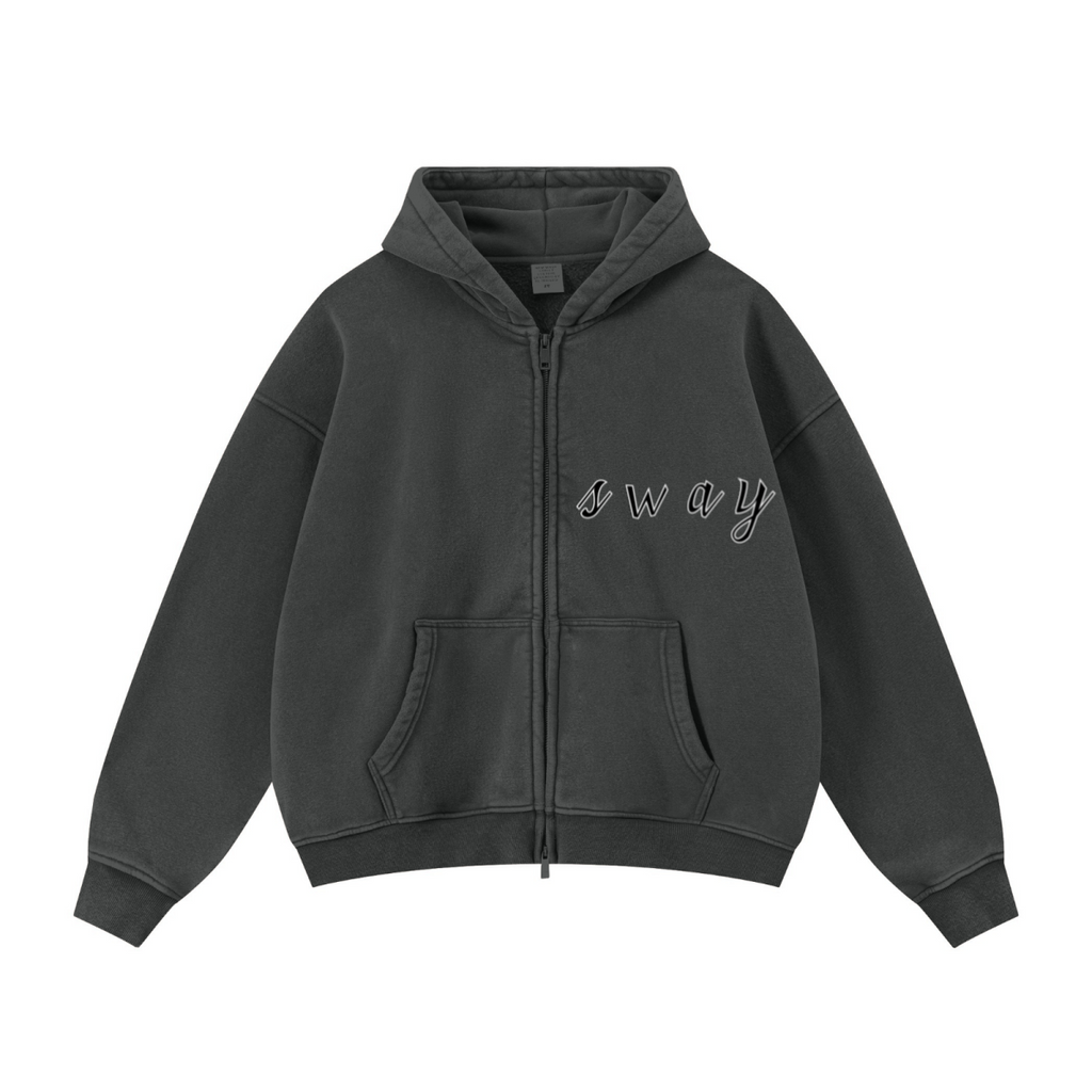 400GSM Unisex Vintage-Wash Boxy-Fit Zip-Up Hoodie Vintage Dark Grey
