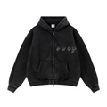 400GSM Unisex Vintage-Wash Boxy-Fit Zip-Up Hoodie Vintage Black