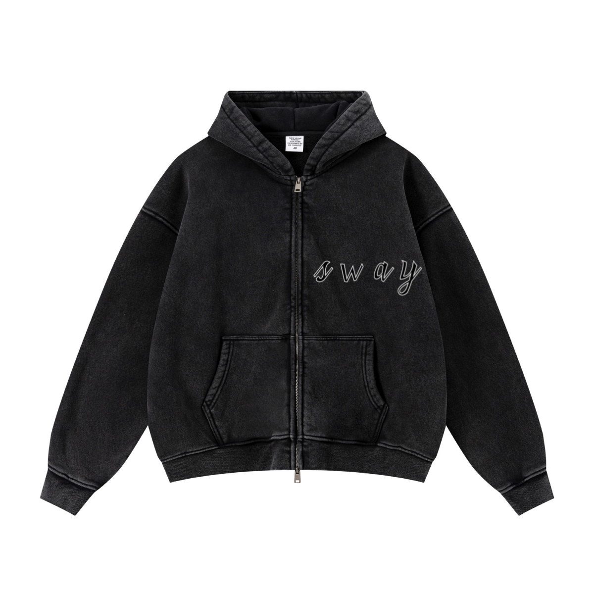 400GSM Unisex Vintage-Wash Boxy-Fit Zip-Up Hoodie Vintage Black