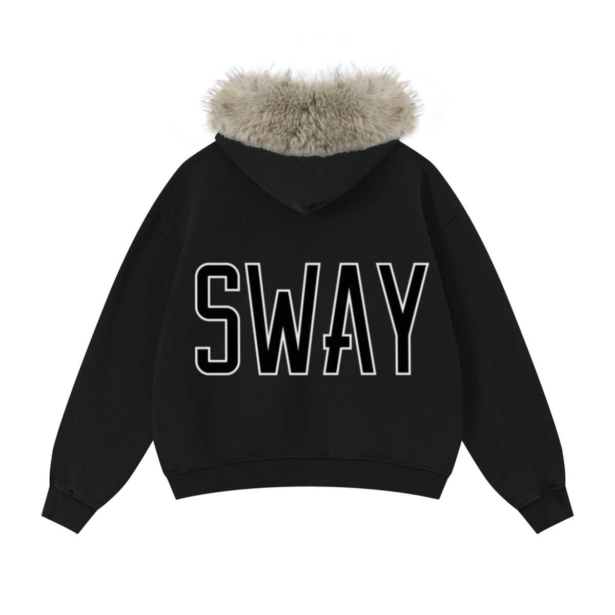 400GSM Unisex Vintage Boxyfit Faux Fur Collar Zipper Hoodie Vintage Black