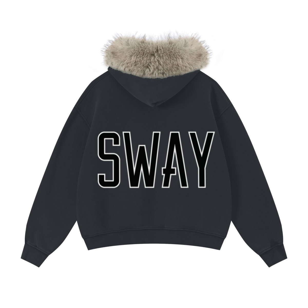 400GSM Unisex Vintage Boxyfit Faux Fur Collar Zipper Hoodie Vintage Dark Grey