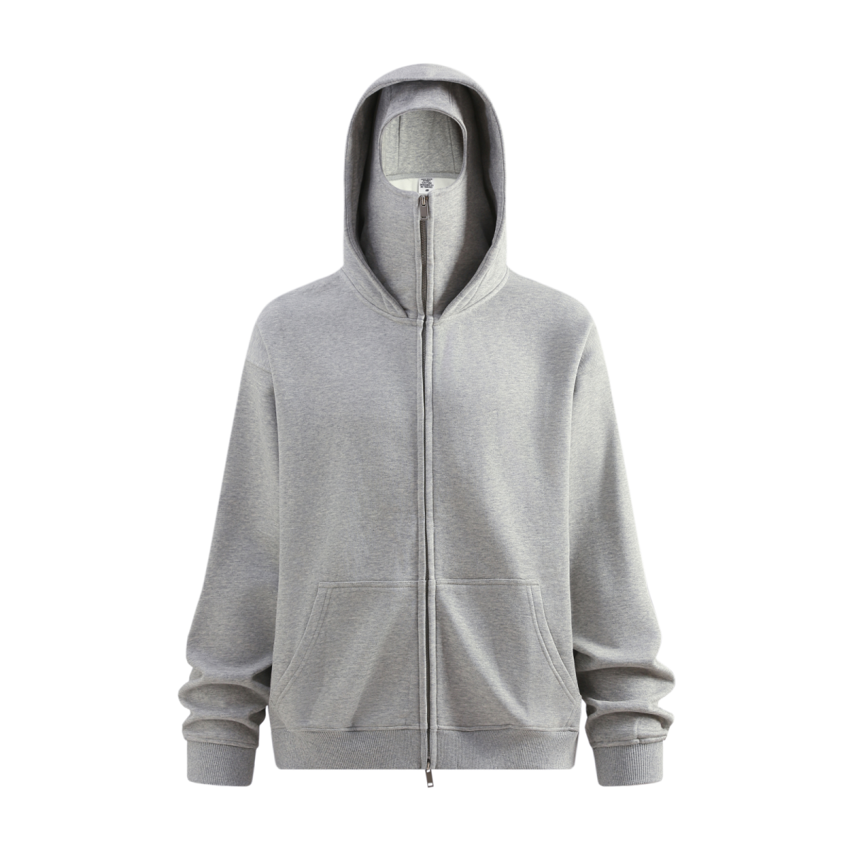 340GSM Men’s Trendy Fleece Zip-Up Windproof Face-Mask Hoodie Heathered Grey