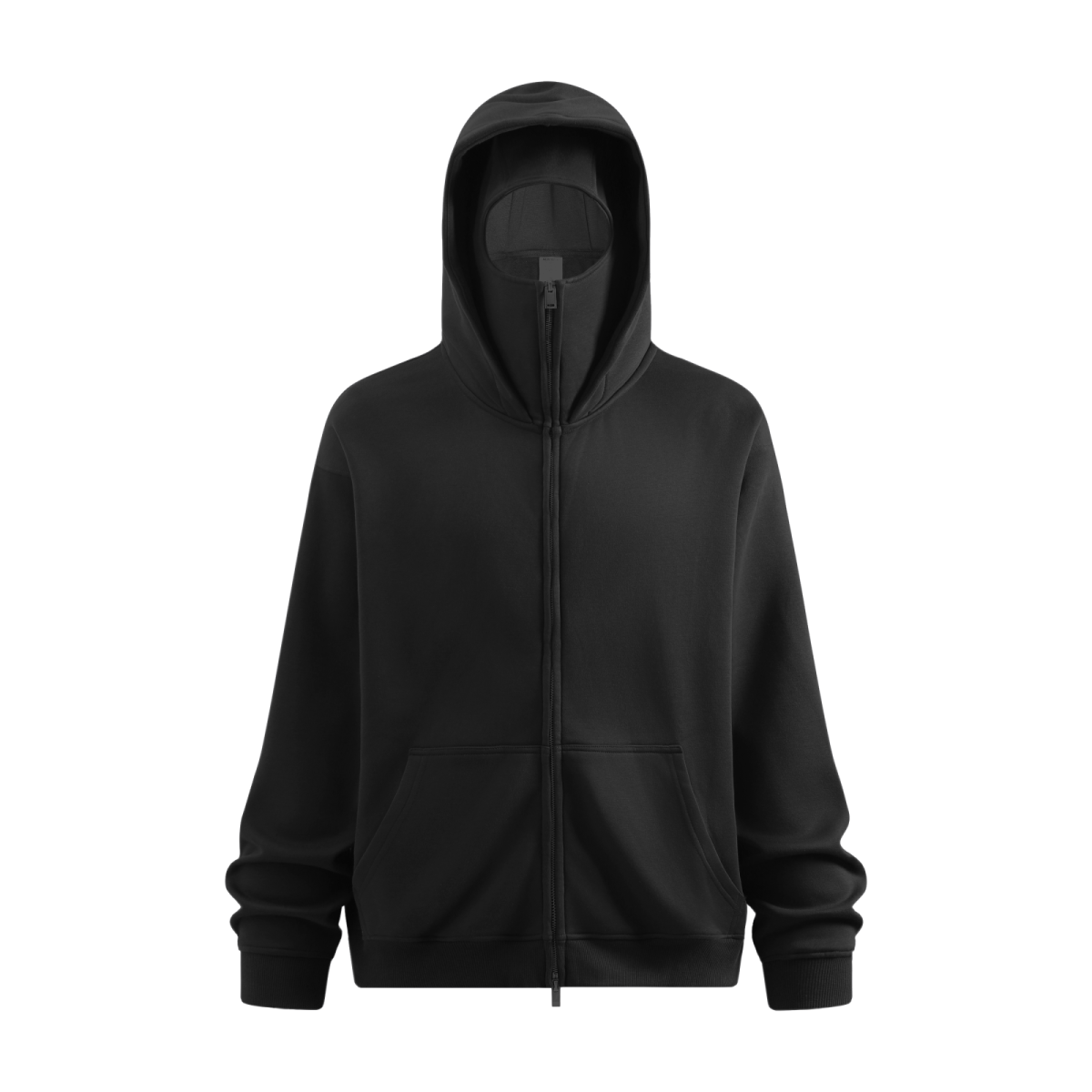 340GSM Men’s Trendy Fleece Zip-Up Windproof Face-Mask Hoodie Black