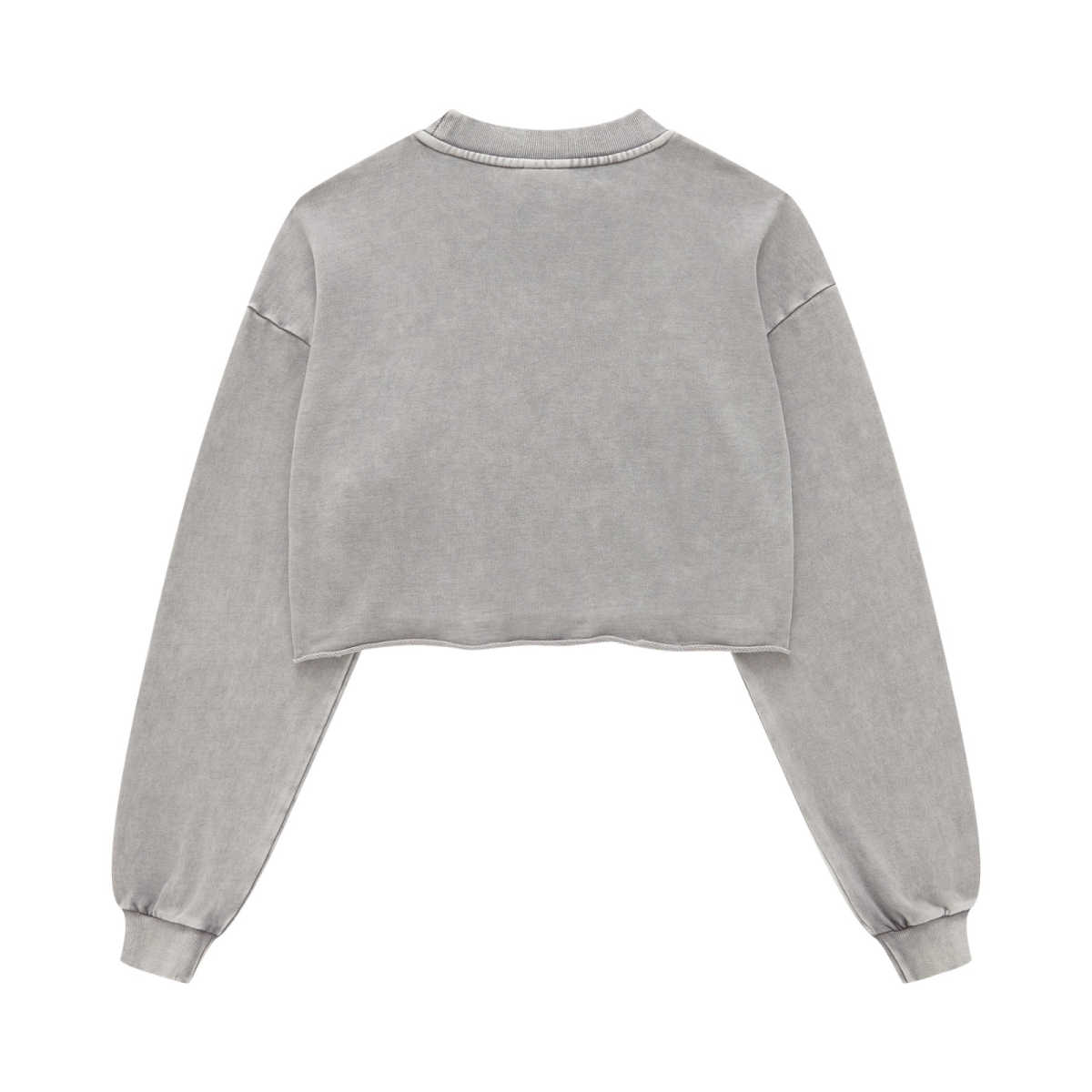 380GSM Women’s Heavyweight Distressed Snow-Wash Raw-Hem Cropped Long sleeve Medium gray