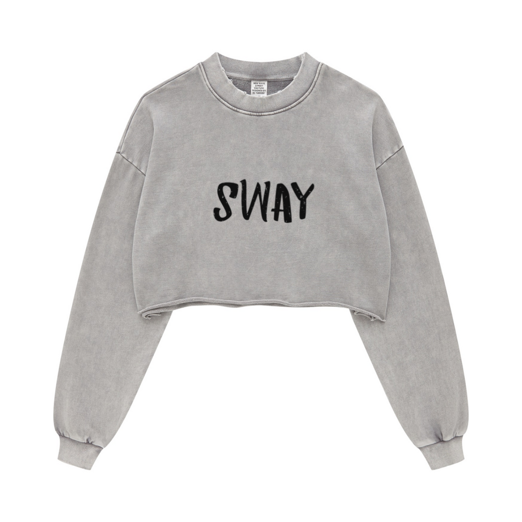 380GSM Women’s Heavyweight Distressed Snow-Wash Raw-Hem Cropped Long sleeve Medium gray