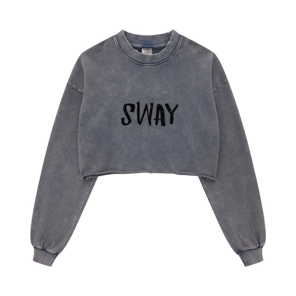 380GSM Women’s Heavyweight Distressed Snow-Wash Raw-Hem Cropped Long sleeve Royal blue