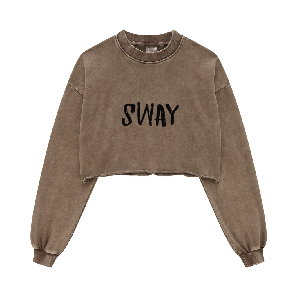 380GSM Women’s Heavyweight Distressed Snow-Wash Raw-Hem Cropped Long sleeve Coffee 