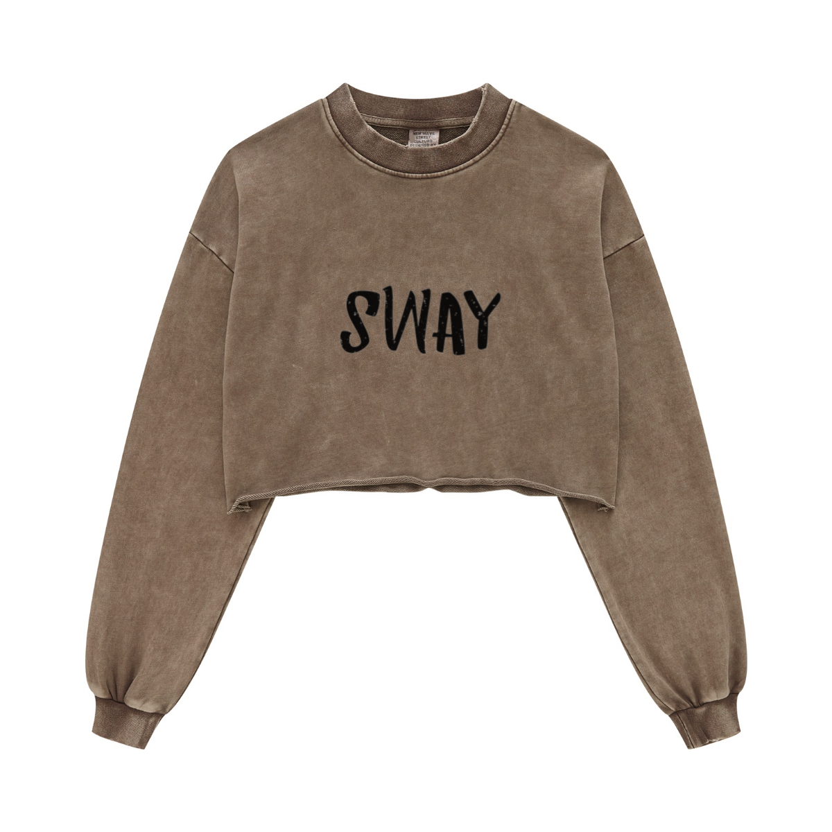 380GSM Women’s Heavyweight Distressed Snow-Wash Raw-Hem Cropped Long sleeve Coffee 