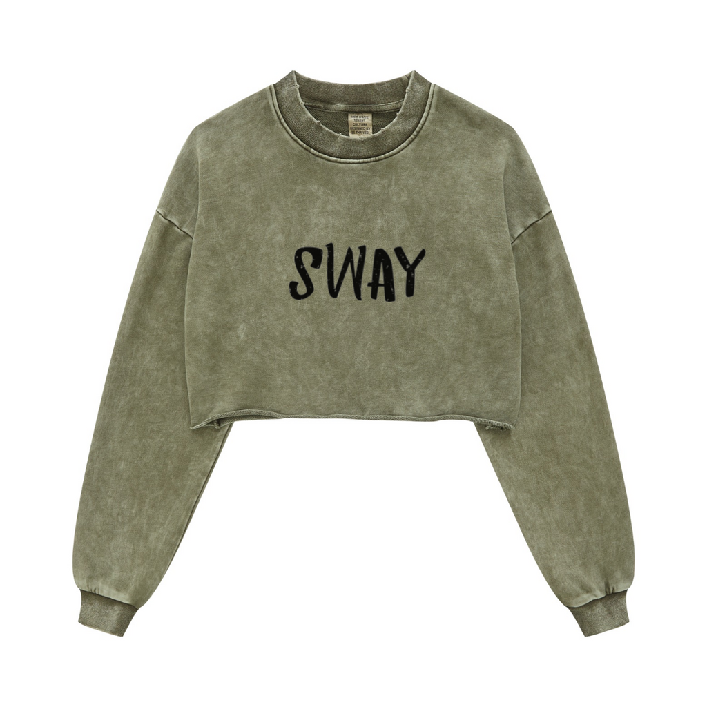 380GSM Women’s Heavyweight Distressed Snow-Wash Raw-Hem Cropped Long sleeve Olive green