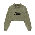 380GSM Women’s Heavyweight Distressed Snow-Wash Raw-Hem Cropped Long sleeve Olive green