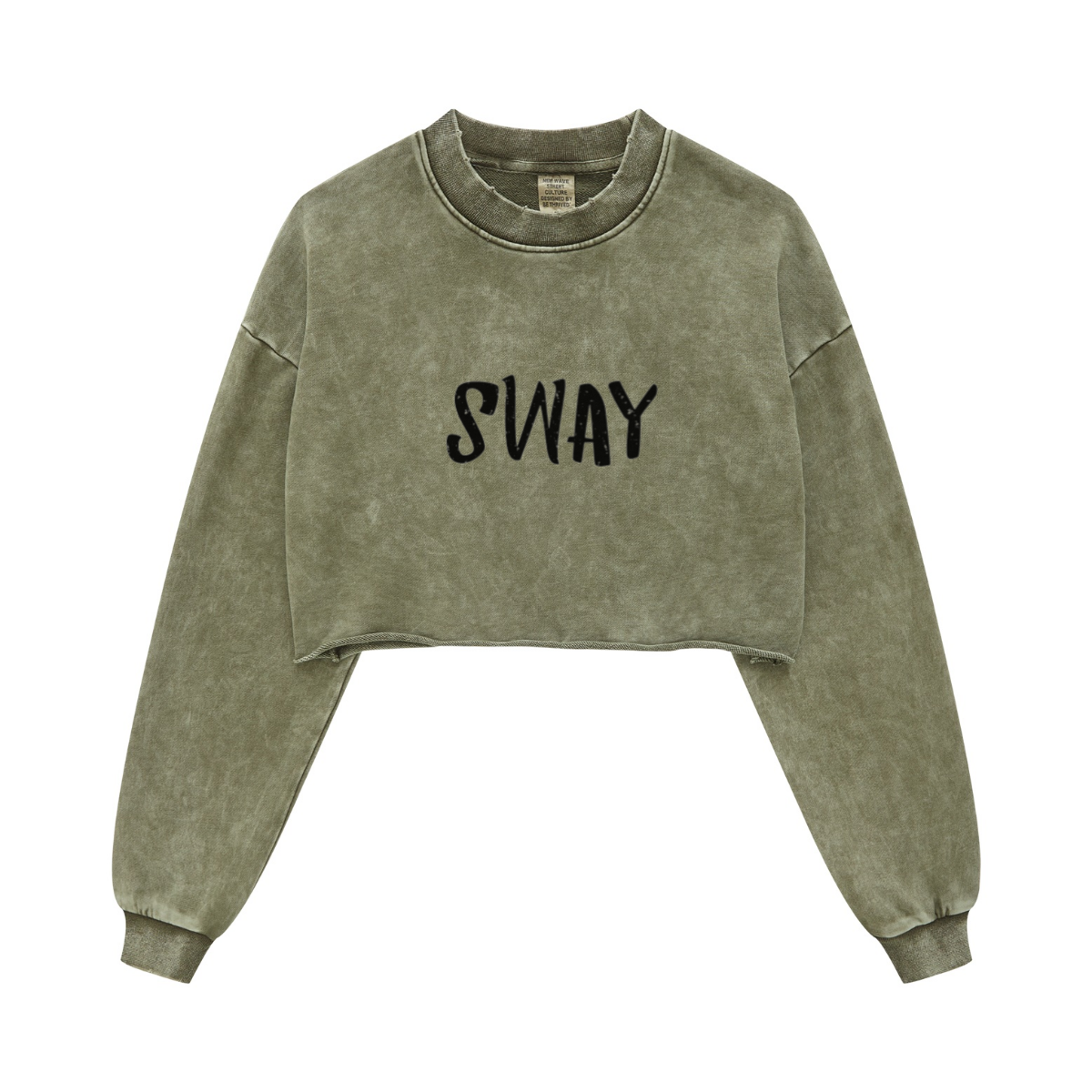 380GSM Women’s Heavyweight Distressed Snow-Wash Raw-Hem Cropped Long sleeve Olive green