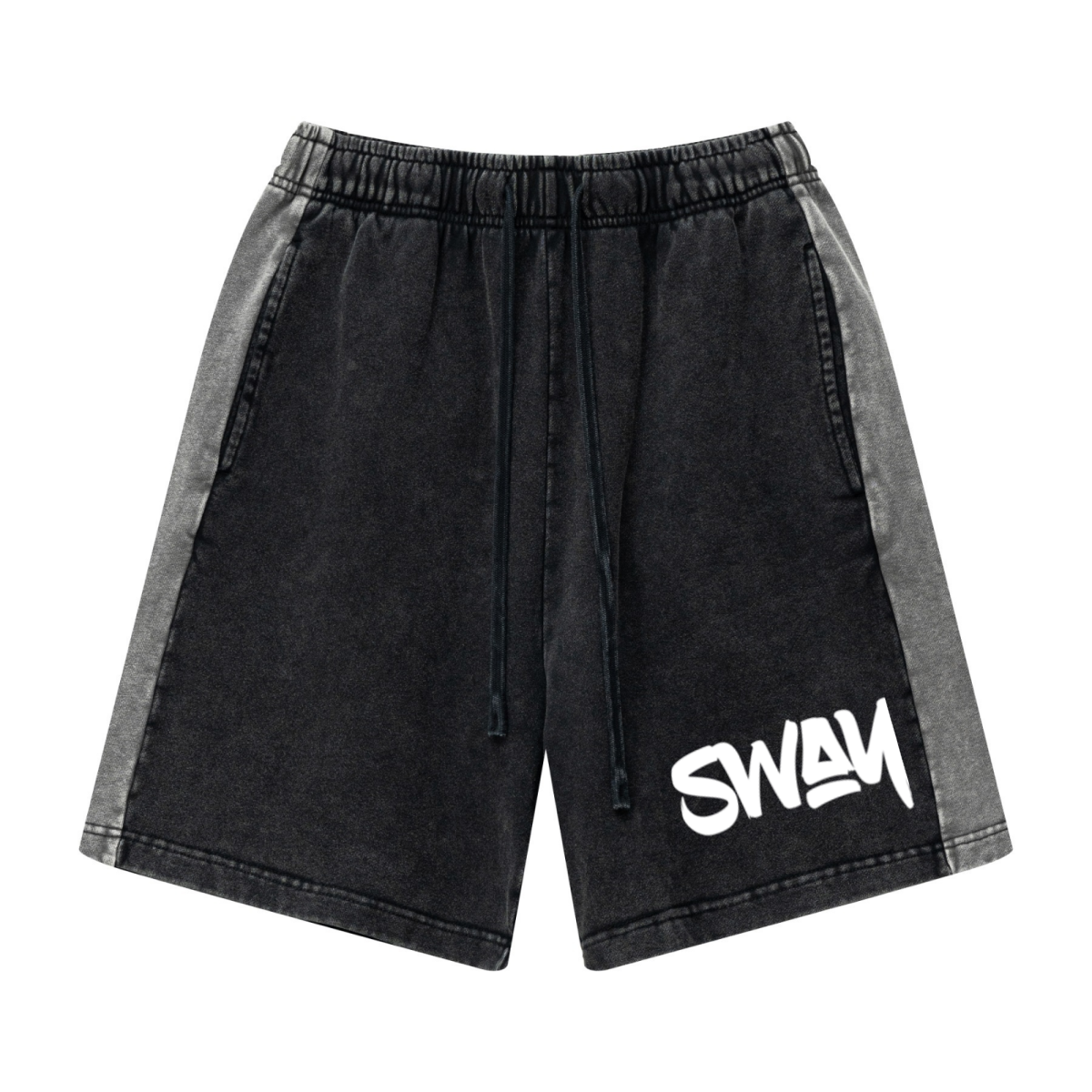 370GSM Unisex Heavyweight Contrast Snow-Washed Shorts Black/Dark Grey