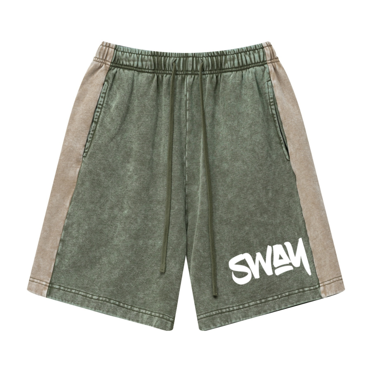 370GSM Unisex Heavyweight Contrast Snow-Washed Shorts Military Green/Khaki