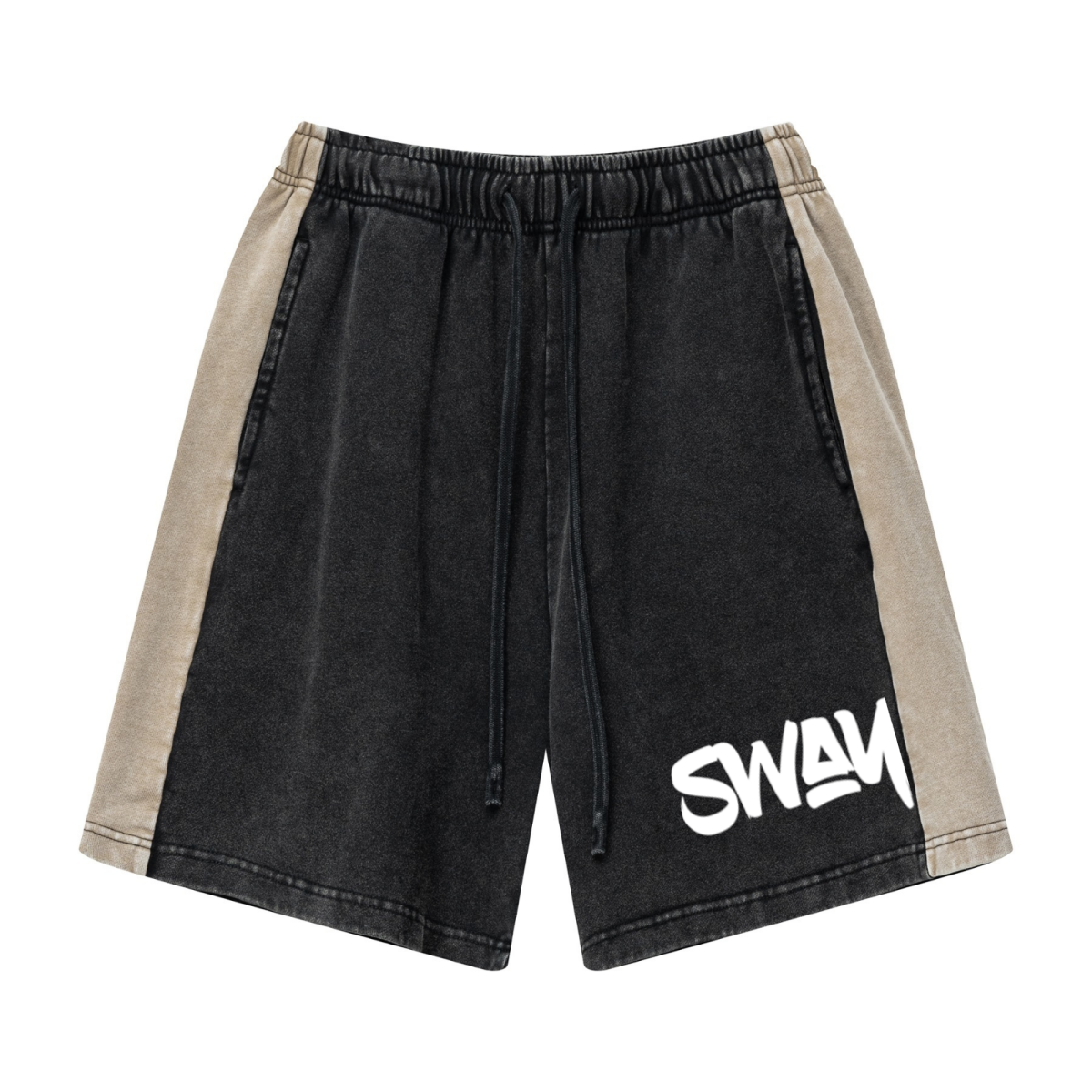 370GSM Unisex Heavyweight Contrast Snow-Washed Shorts Black/Khaki